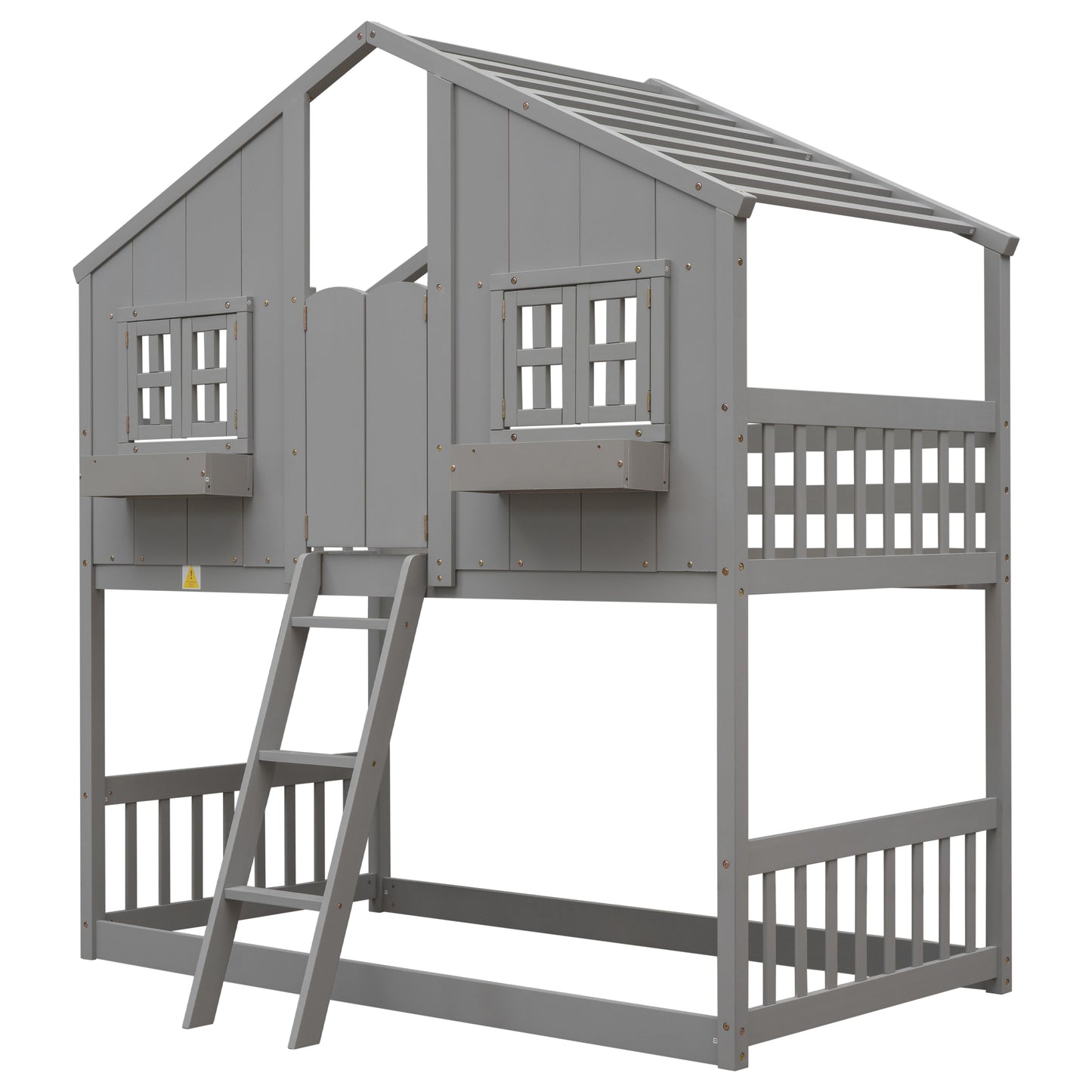 Imaginative Grey Twin House Bunk Bed with Woodland Charm