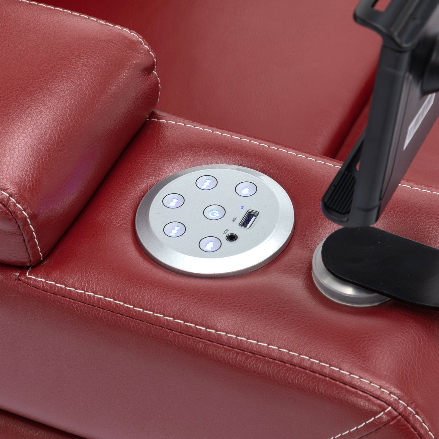 Luxurious 270 Degree Swivel Red Power Recliner with Surround Sound and Removable Tray Table