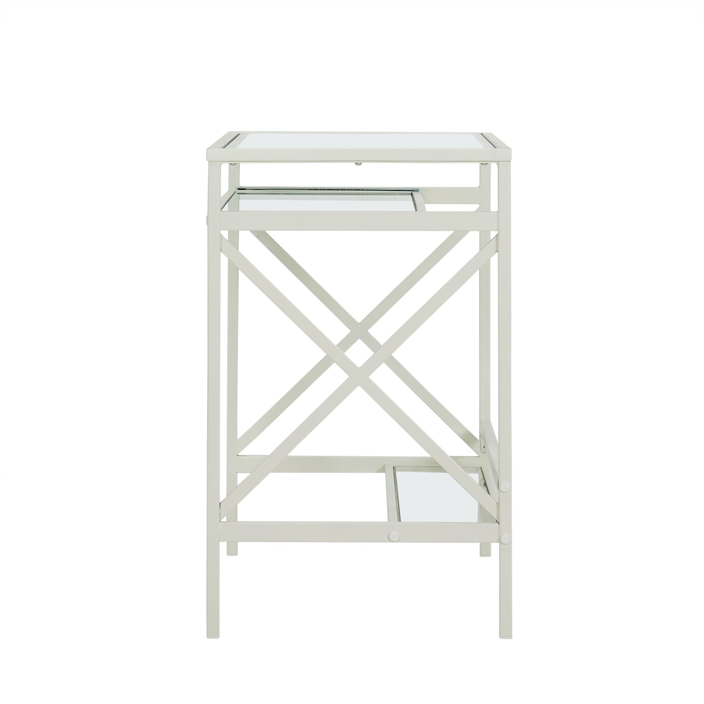 Compact White Glass-Top Desk with Iron Frame for Small Spaces