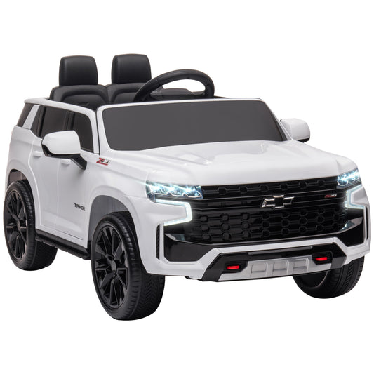 Aosom Chevrolet TAHOE Licensed Kids Ride on Car, 12V Battery Powered Kids Electric Car with Remote Control, Music, Lights, Horn, Suspension for 3-6 Years Old, White