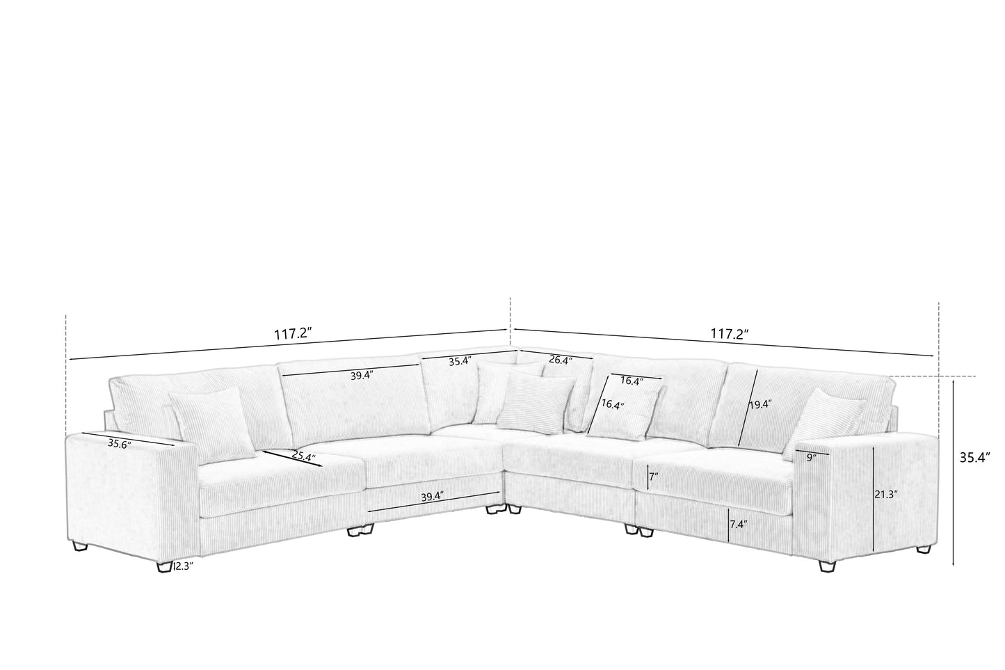 Oversized Modular Sectional Sofa Set,Corduroy Upholstered Deep Seat Comfy Sofa   Beige