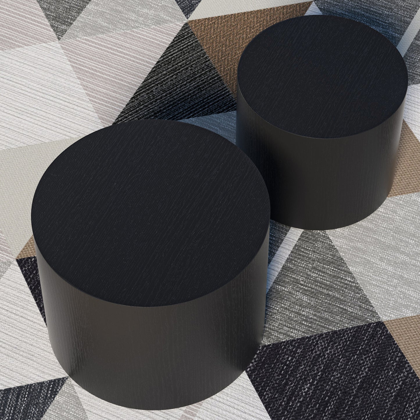 Black MDF Side Table Set of 2 with Veneer Finish for Home and Office