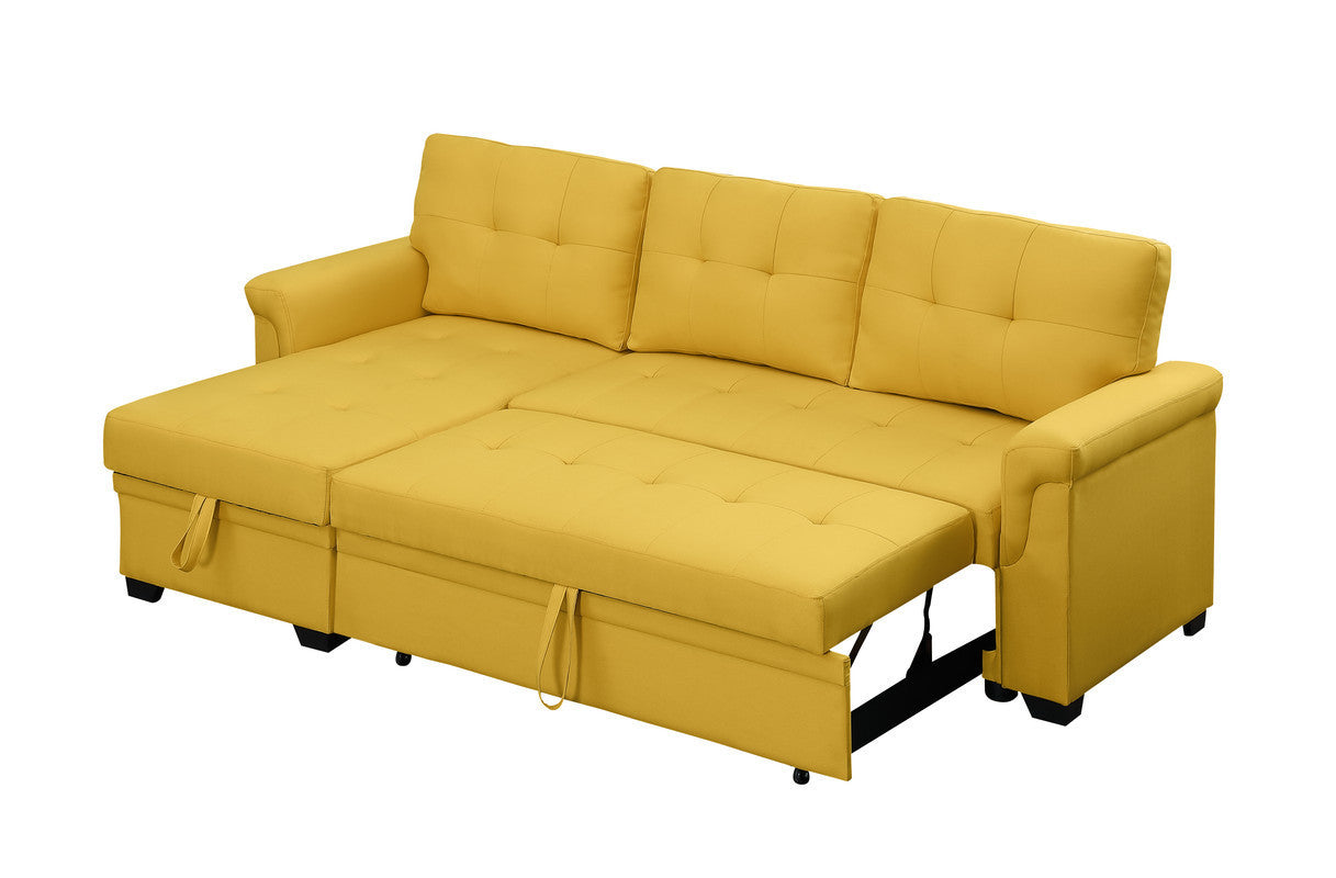 Lucca Yellow Linen Sleeper Sectional Sofa with Reversible Storage Chaise