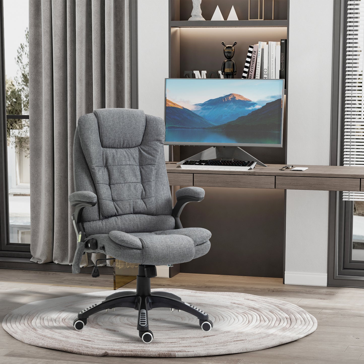 Vinsetto 6 Point Vibration Massage Office Chair with Heat, High Back Executive Office Chair with Padded Armrests, Linen Reclining Computer Chair, Deep Gray