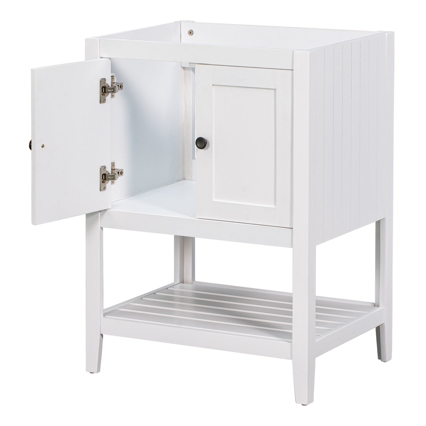 24" Bathroom Vanity Base Only, Soild Wood Frame, Bathroom Storage Cabinet with Doors and Open Shelf, White