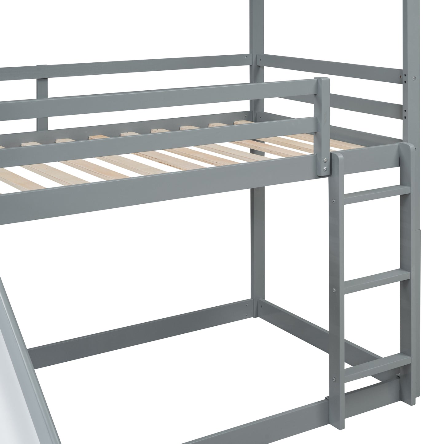 House-Themed Twin Bunk Bed with Slide, Roof, and Ladder for Kids