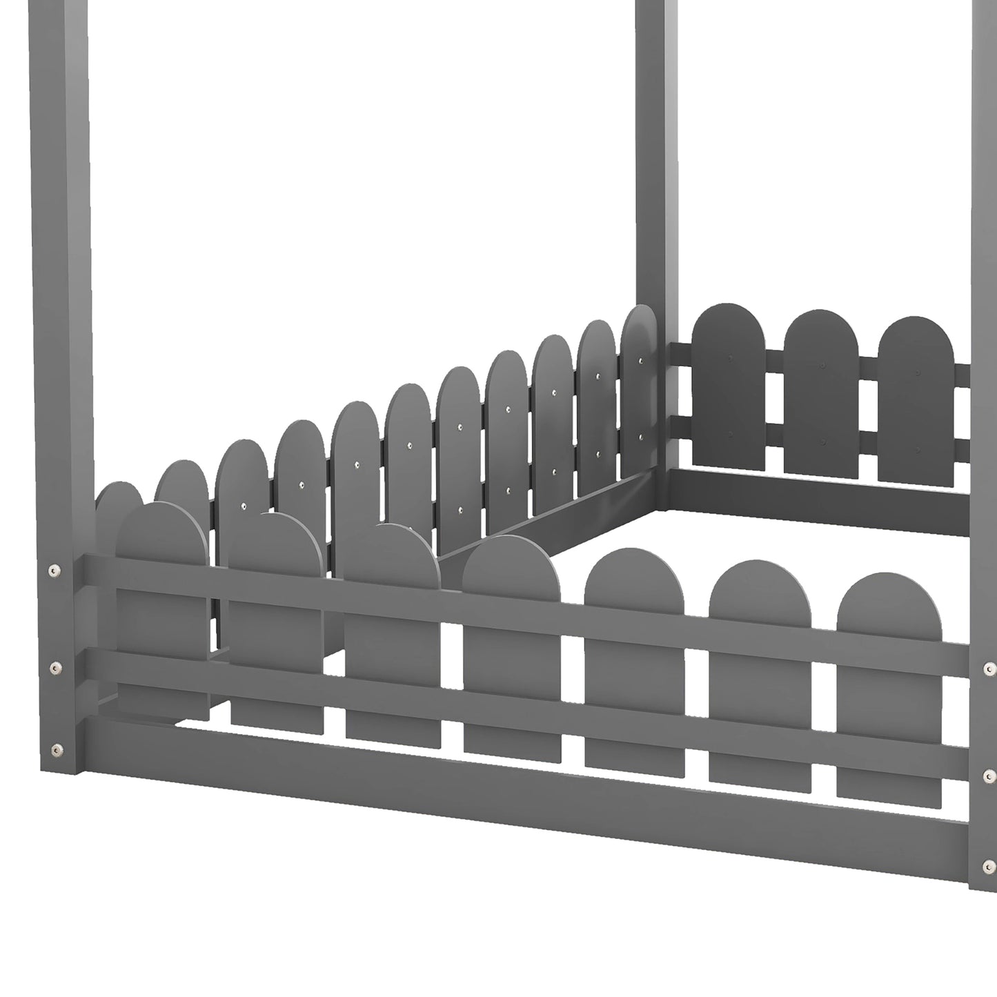 Full Size Wood Bed House Bed Frame with Fence, for Kids, Teens, Girls, Boys (Gray )