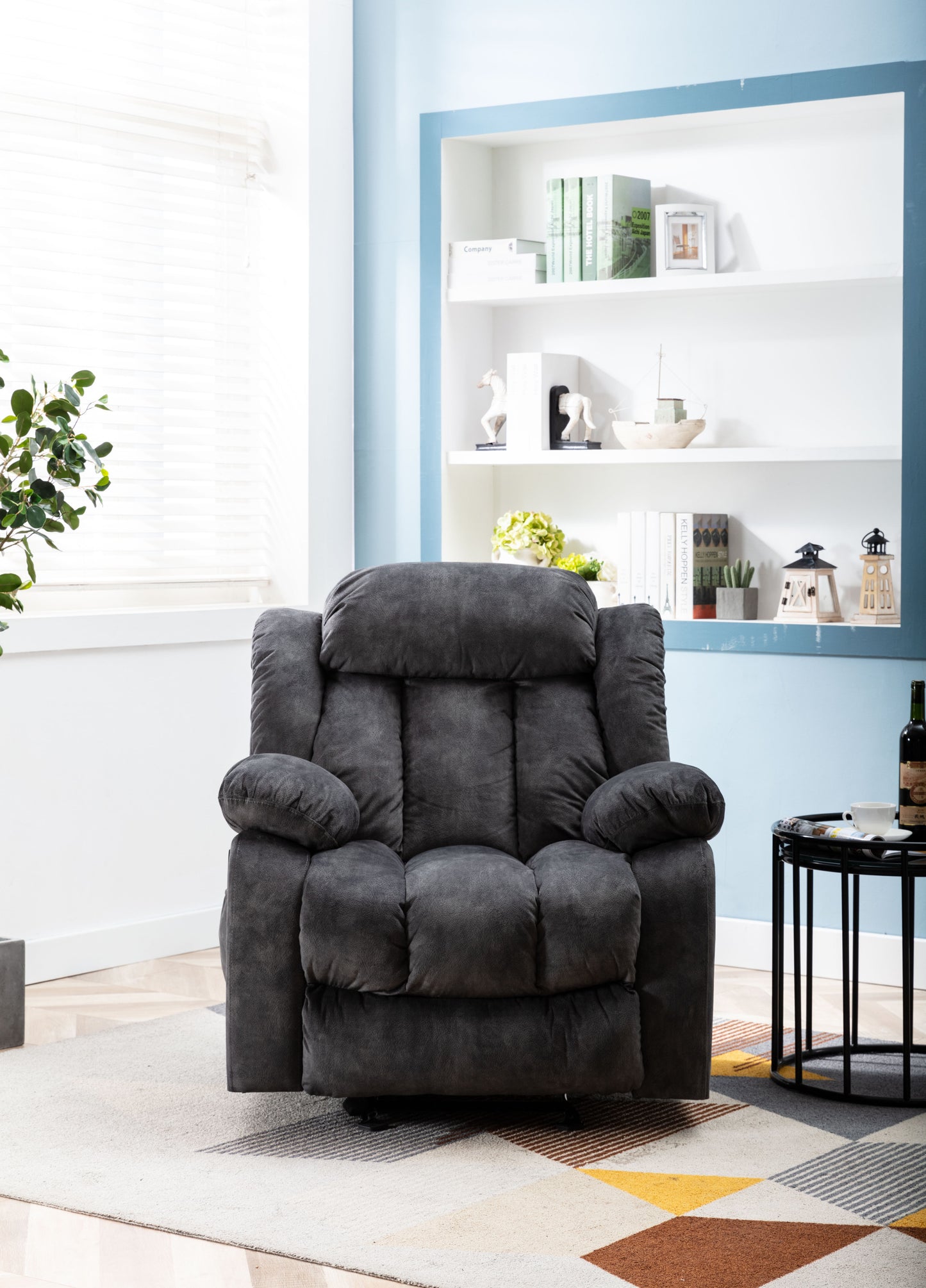 Cozy Grey Rocker Recliner with Heat and Vibration, Manual Massage Chair with Rocking Motion