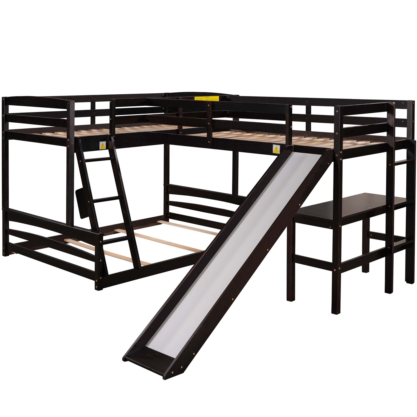 Ultimate Combo Bunk Bed with Loft Bed, Desk, and Slide - Espresso Twin over Full