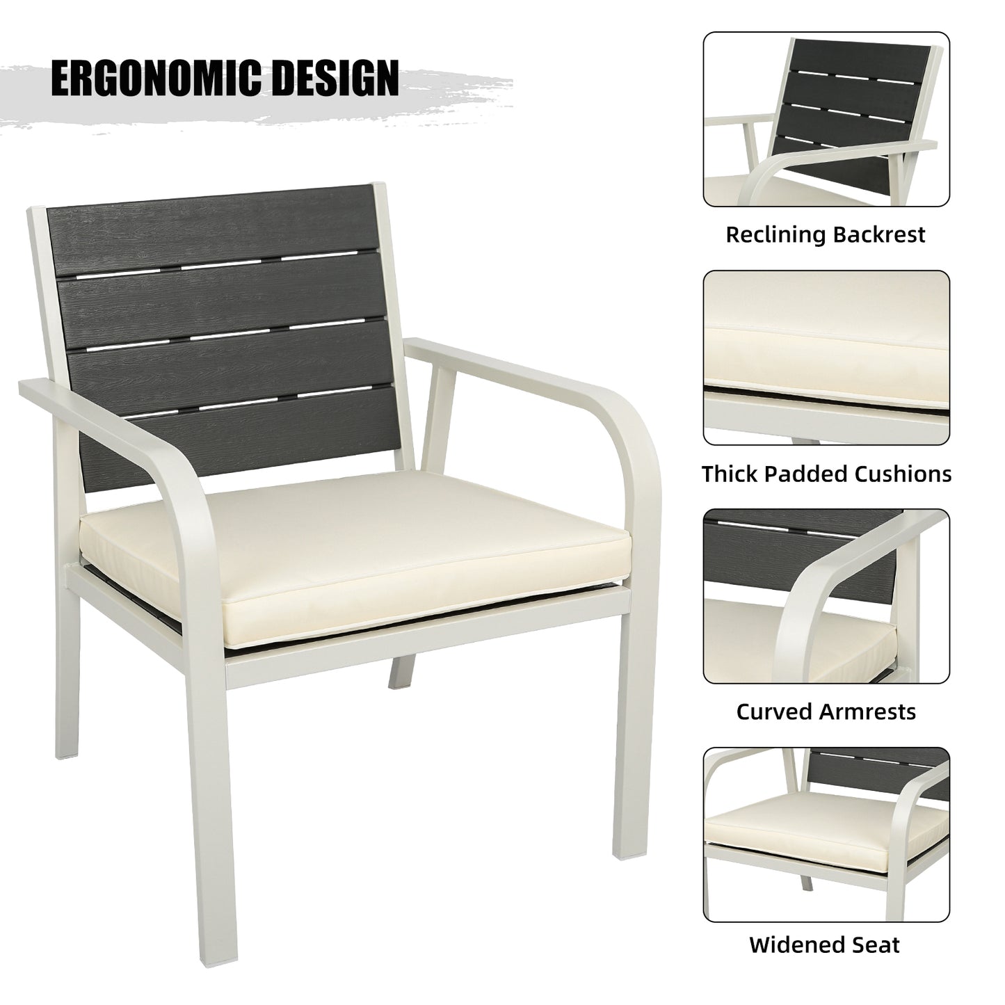 4-Piece White Outdoor Patio Furniture Set with Wood Grain Design