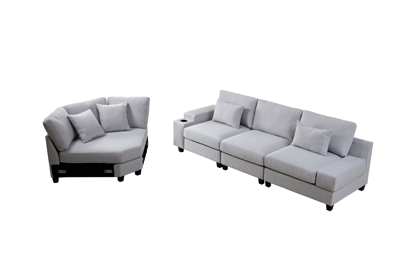 U_Style Stylish Modular Sofa Sectional with Polyester Upholstery with 4 Pillows, 1 Cup Holder with Free Combination for Living Room