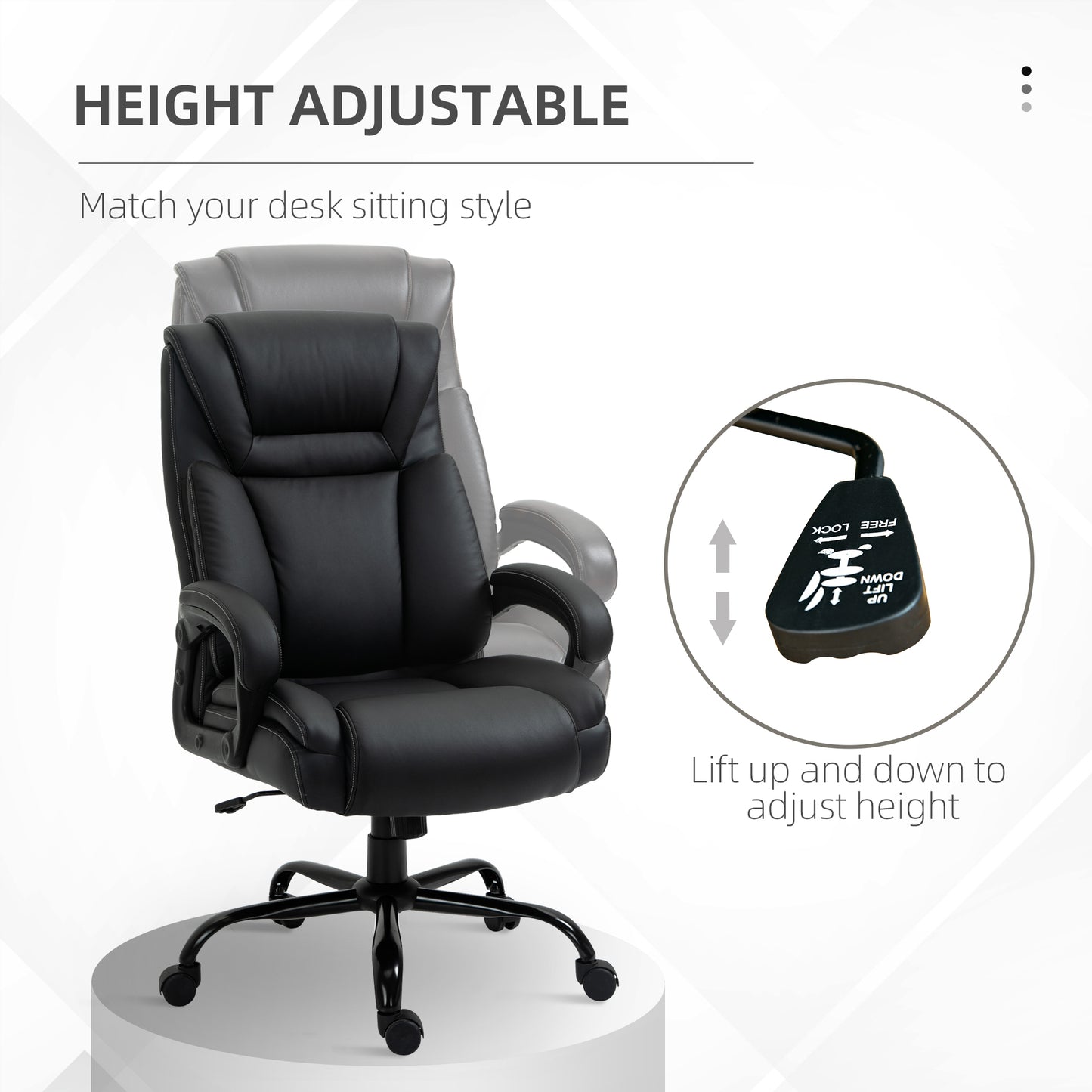 Vinsetto Big and Tall 400lbs Executive Office Chair with Wide Seat, Computer Desk Chair with High Back PU Leather Ergonomic Upholstery, Adjustable Height and Swivel Wheels, Black