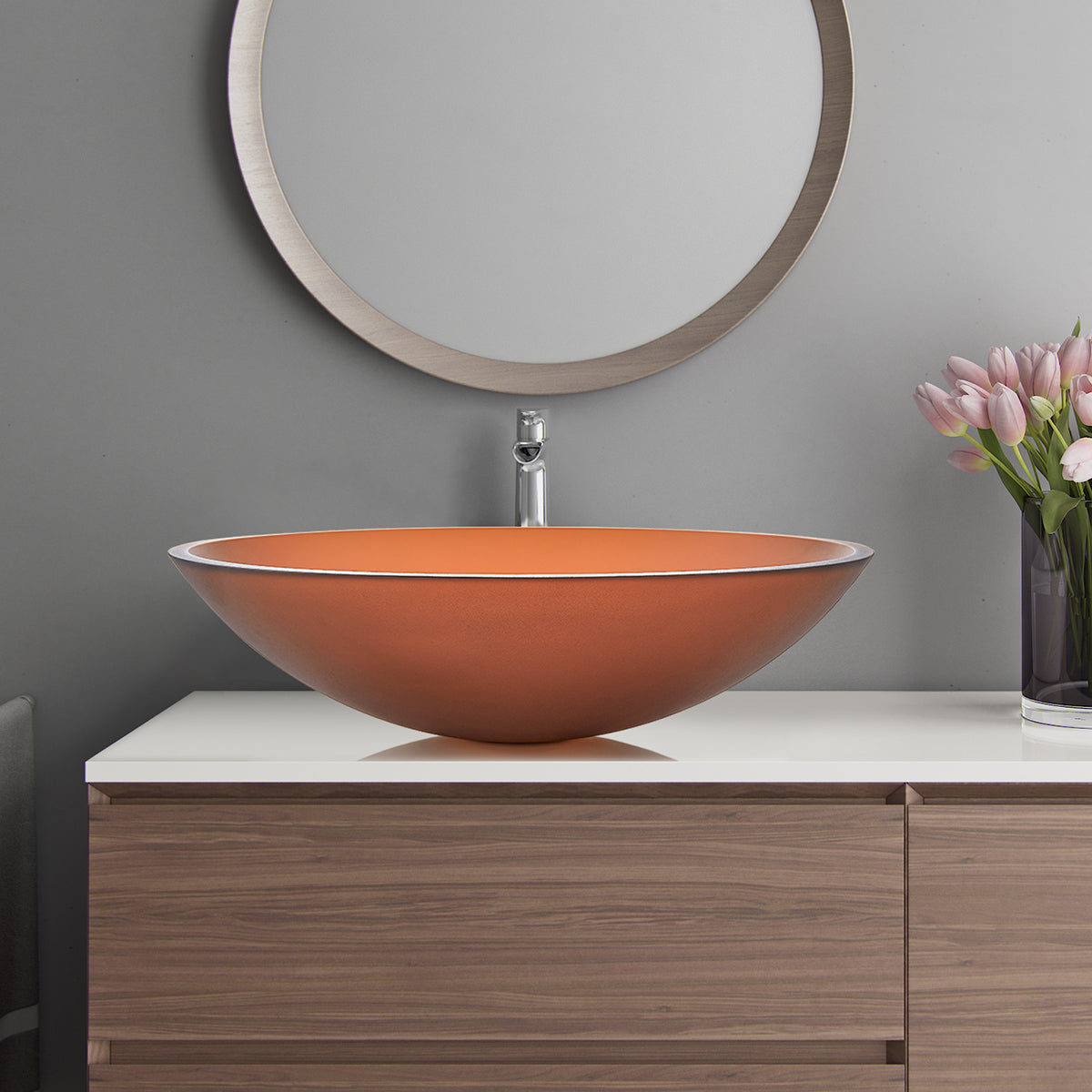 Tempered Glass Matte Bathroom Vessel Sink, Oval Bathroom Basin (Tempered Glass Matt Tea)