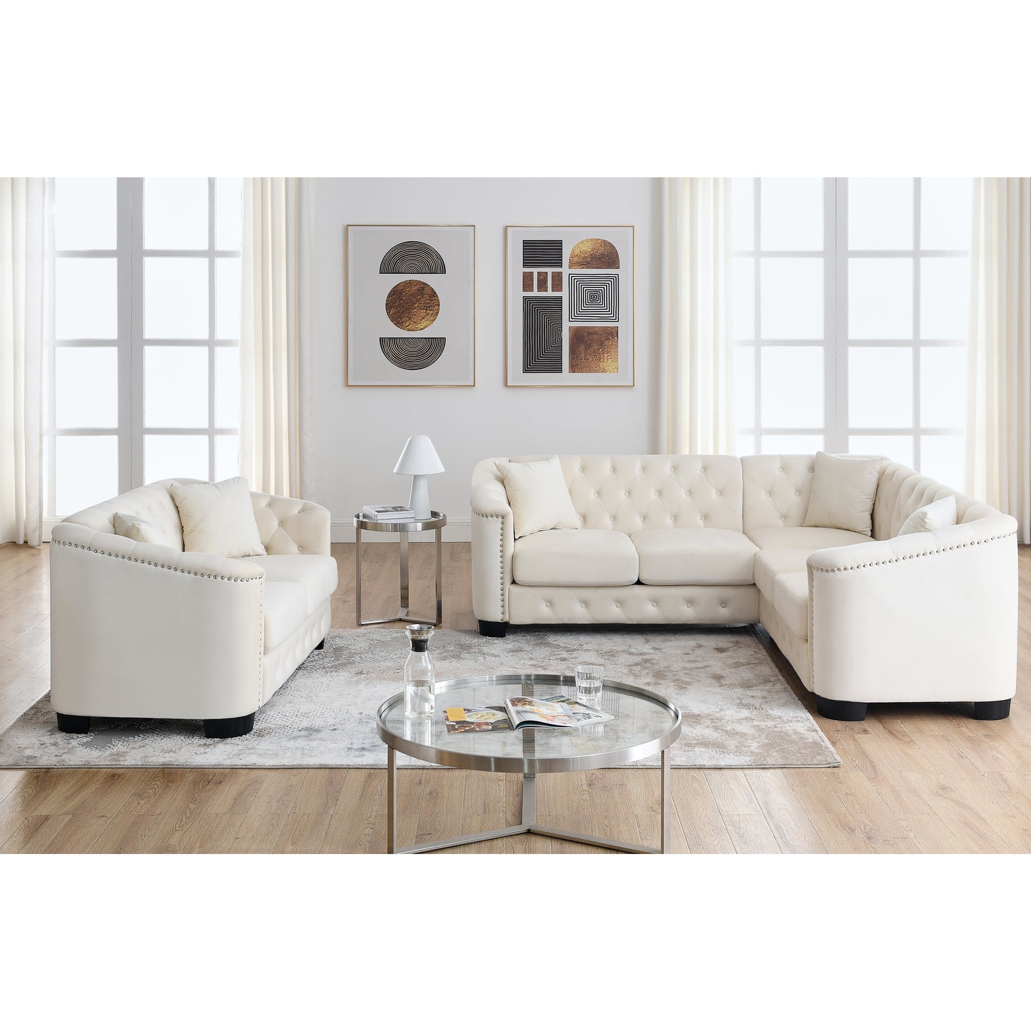 corner sofa+2-seater Combination sofa.Velvet beige