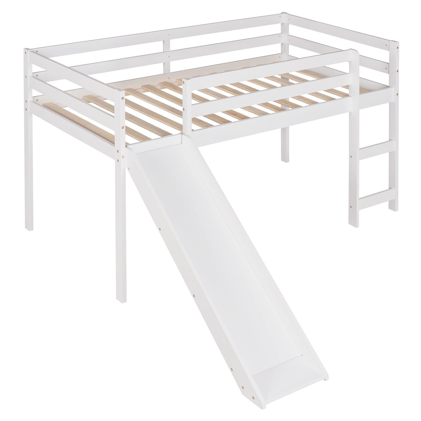 Loft Bed with Slide, Multifunctional Design, Twin (White)(: WF191904AAK)