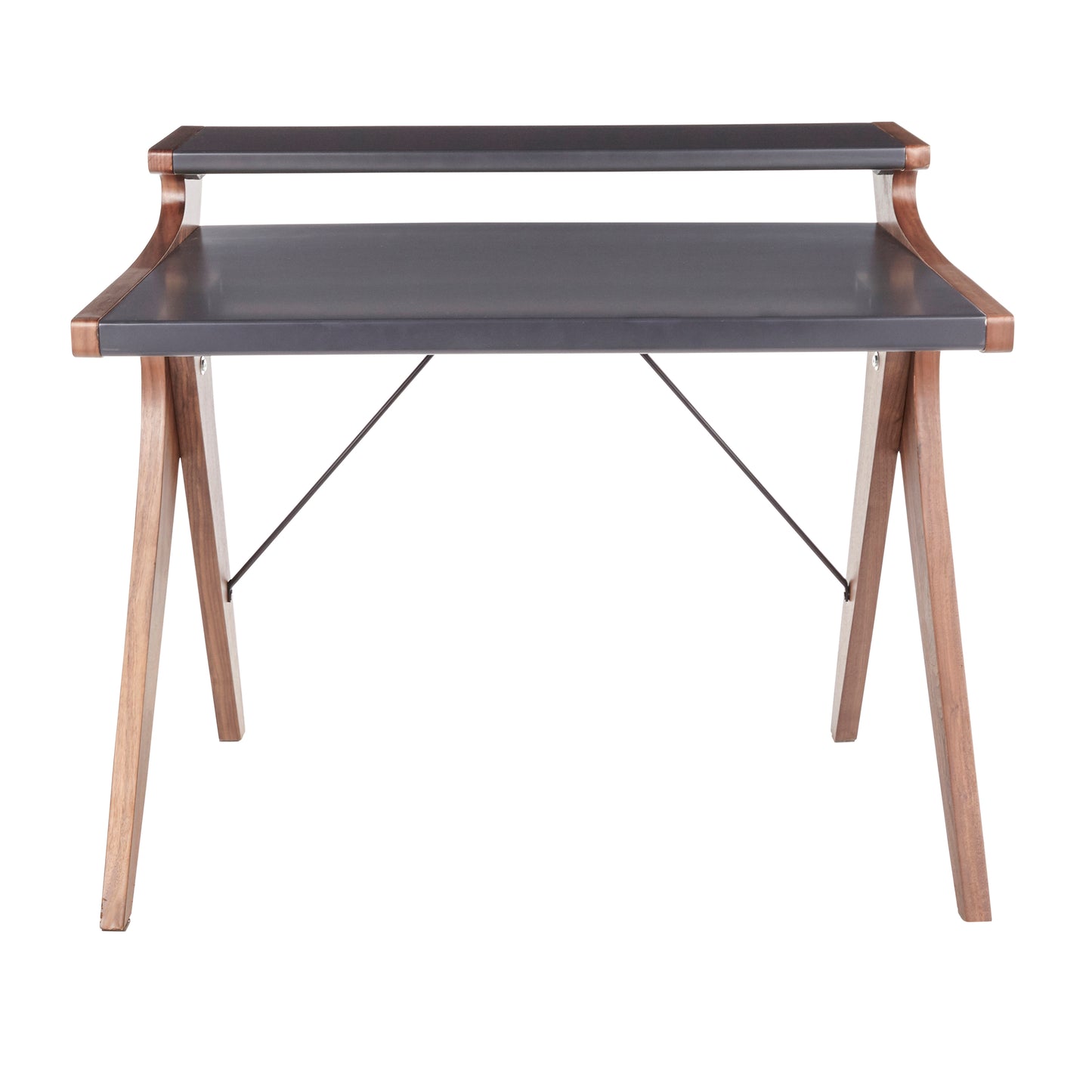 Archer Contemporary Walnut and Grey Wood Desk with Raised Hutch by LumiSource