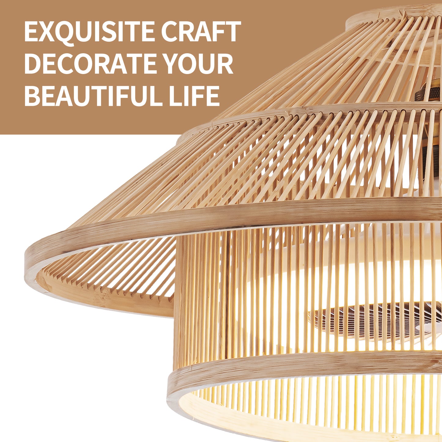 Bamboo Ceiling Fan Lights with Stepless Dimming