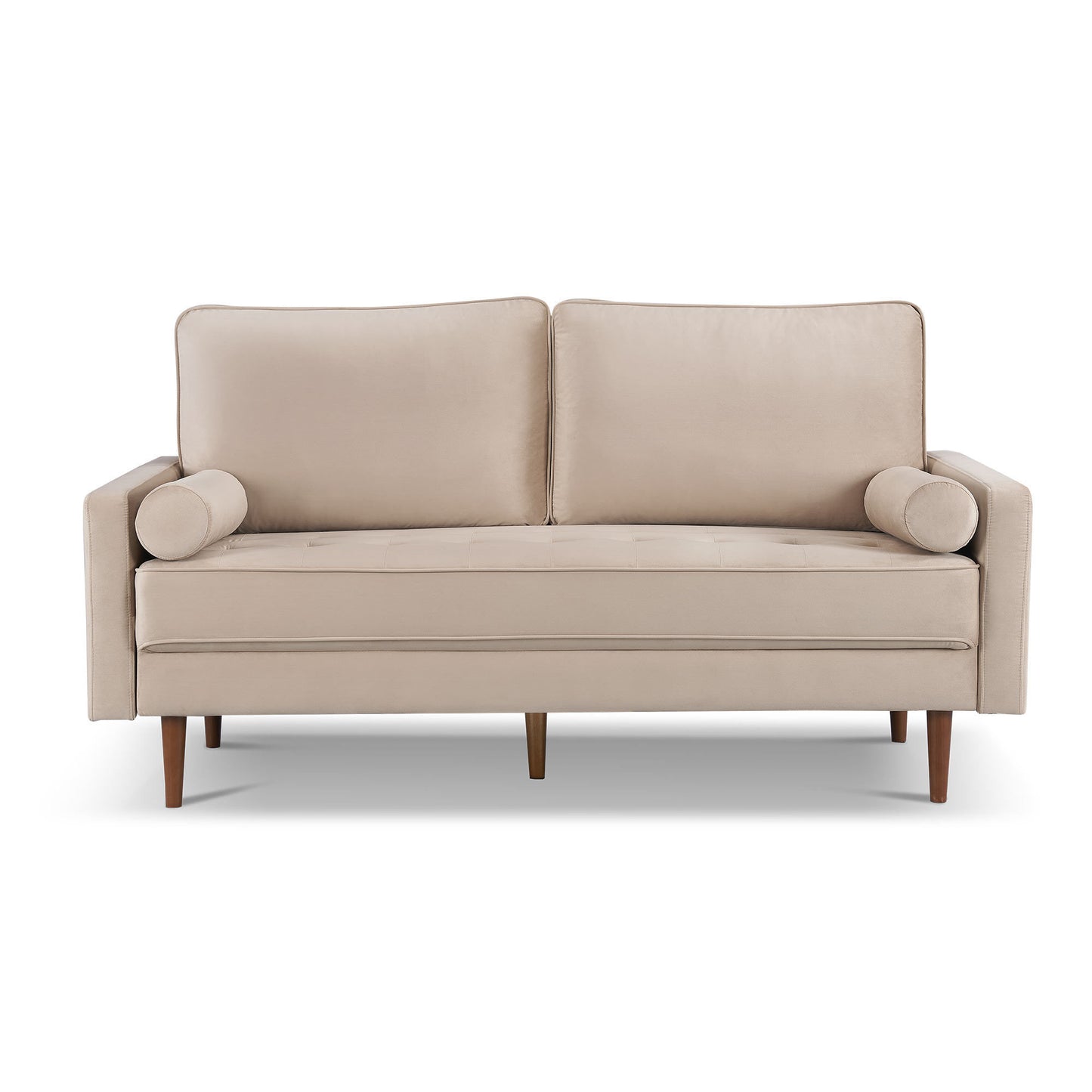 69” Beige Velvet Upholstered Loveseat with Bolster Pillows