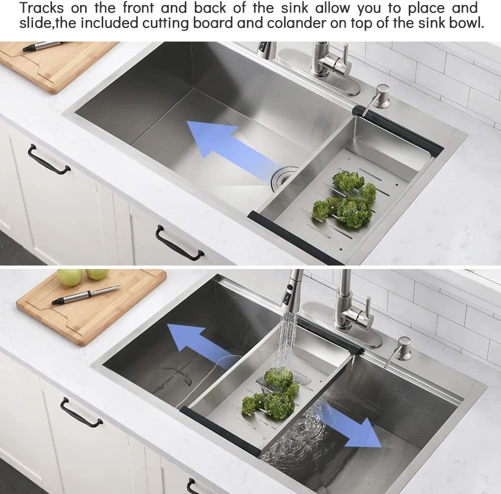 Stainless Steel Kitchen Sink with Integrated Ledge and Accessories (Pack of 5) - 33x22x10