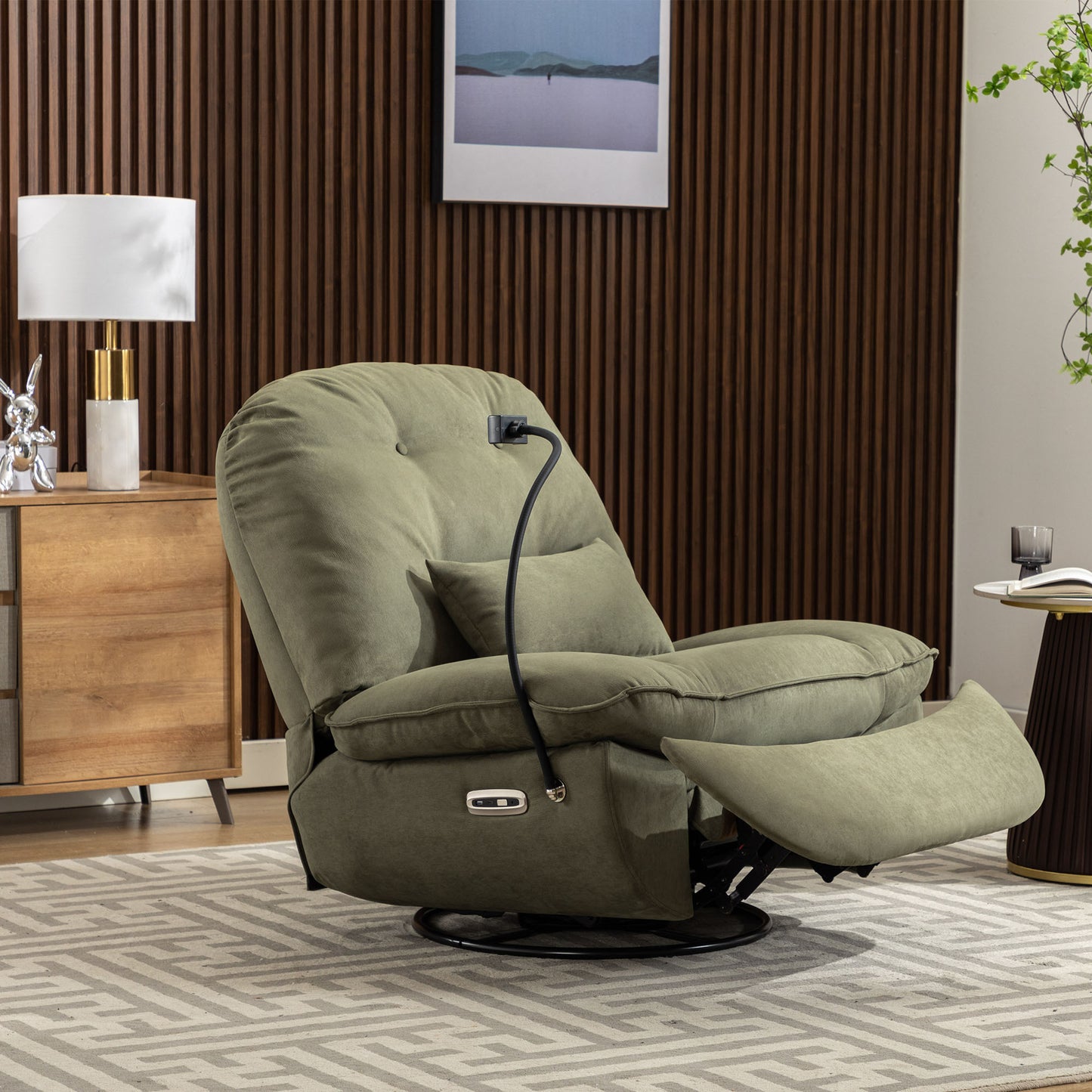 Green Smart Power Recliner Sofa with Integrated USB Charger, Bluetooth, and Voice Control