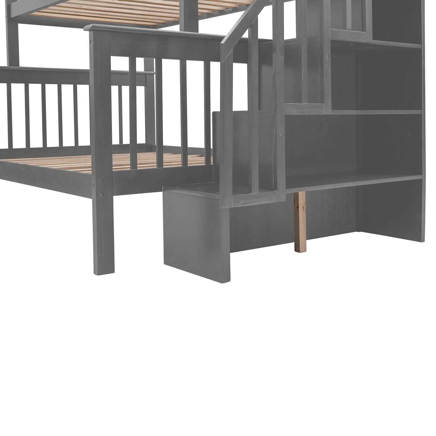 Stylish Gray Stairway Bunk Bed Set with Drawer and Storage for Bedroom