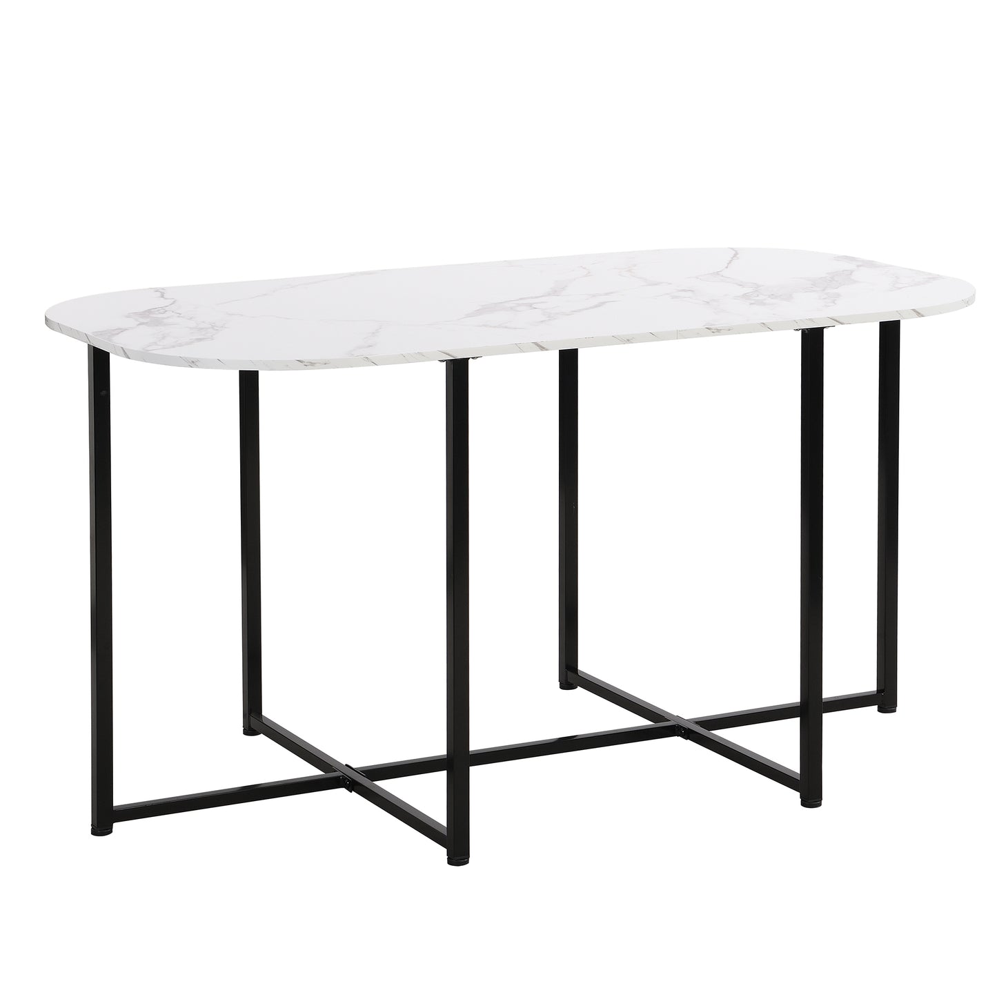 Modern 7-Piece Dining Table Set with Faux Marble Compact 55Inch Kitchen Table Set for 6, Black+White