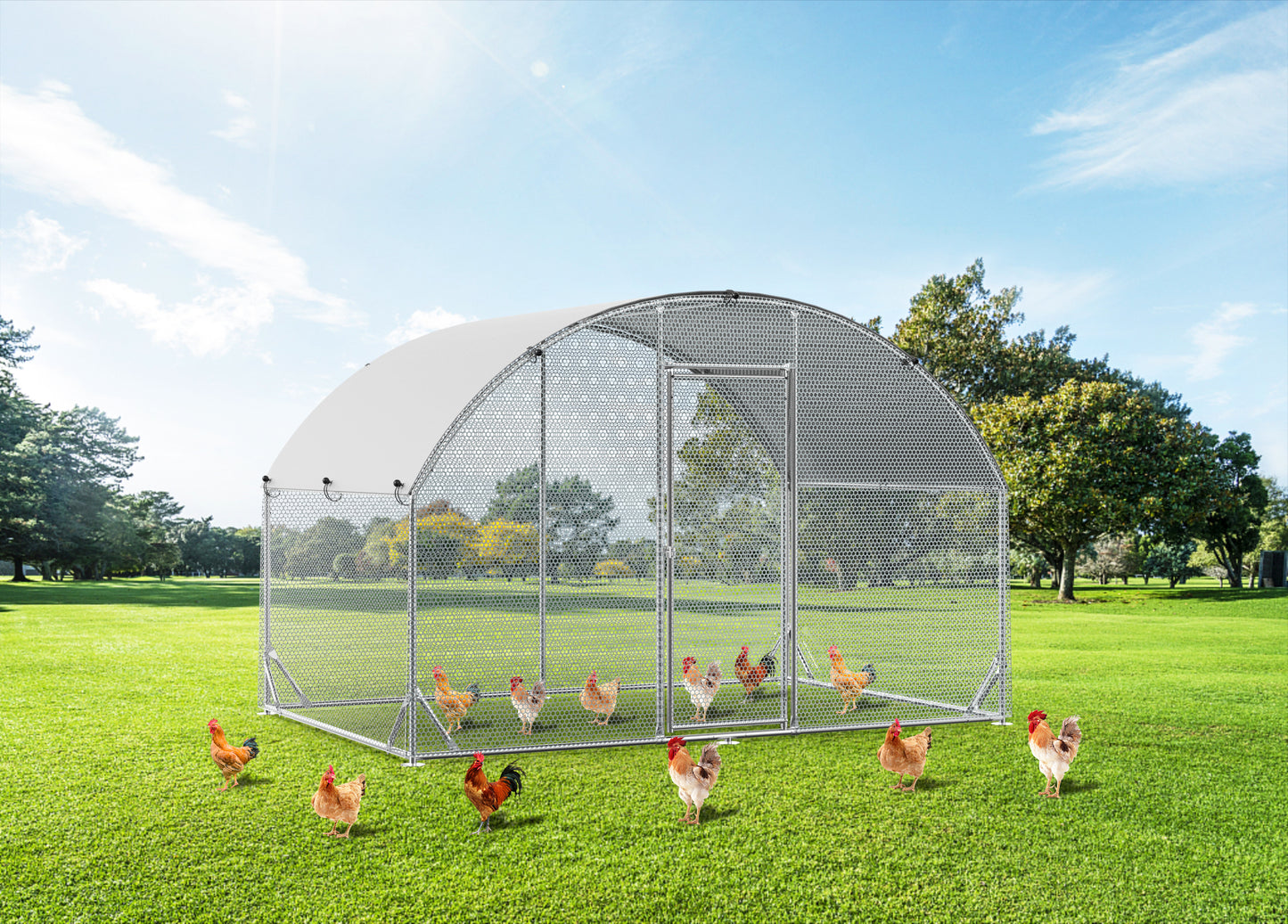 Large Metal Chicken Coop Upgrade Tri-Supporting Wire Mesh Chicken Run,Chicken Pen with Water-Resident & Anti-UV Cover,Duck Rabbit House Outdoor (10'W x 6.5'L x 6.5'H)