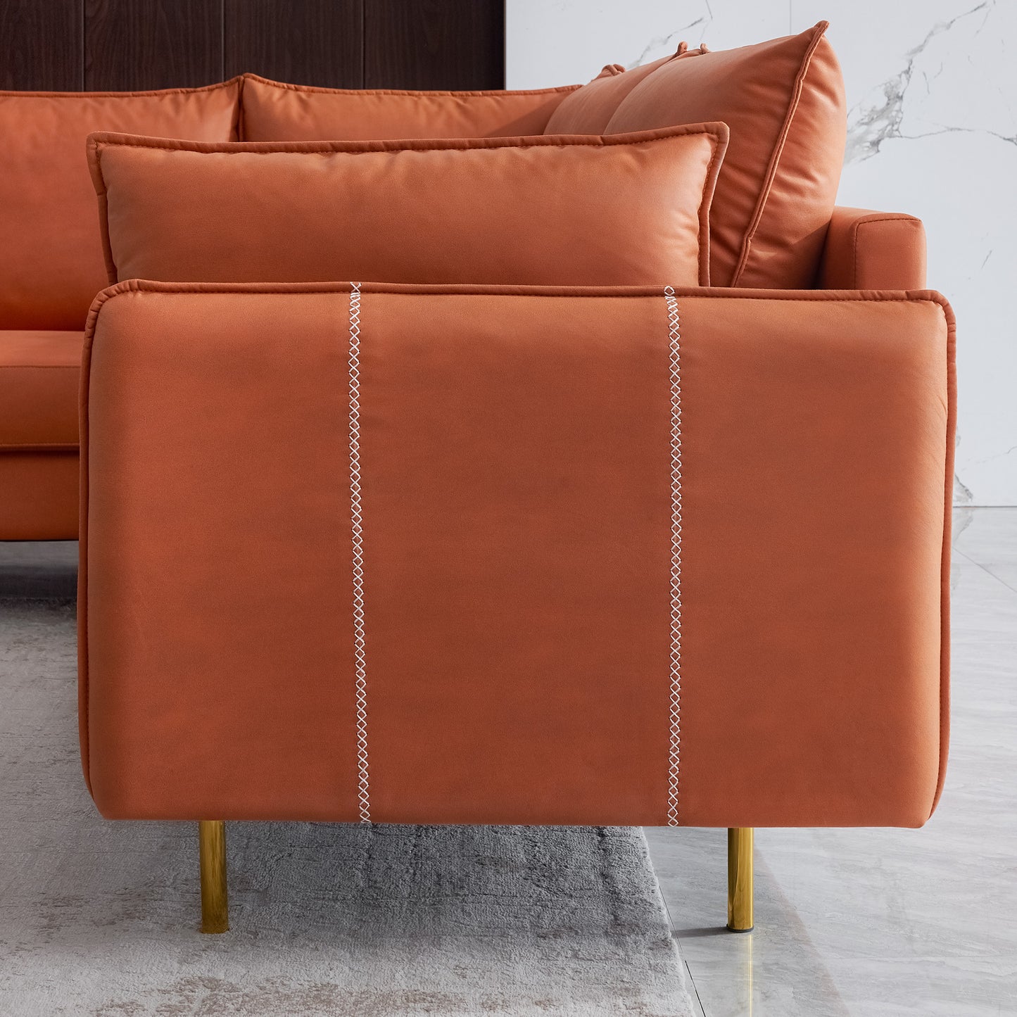 L-Shaped Corner Sectional Technical leather Sofa-Orange, 92.5*92.5''