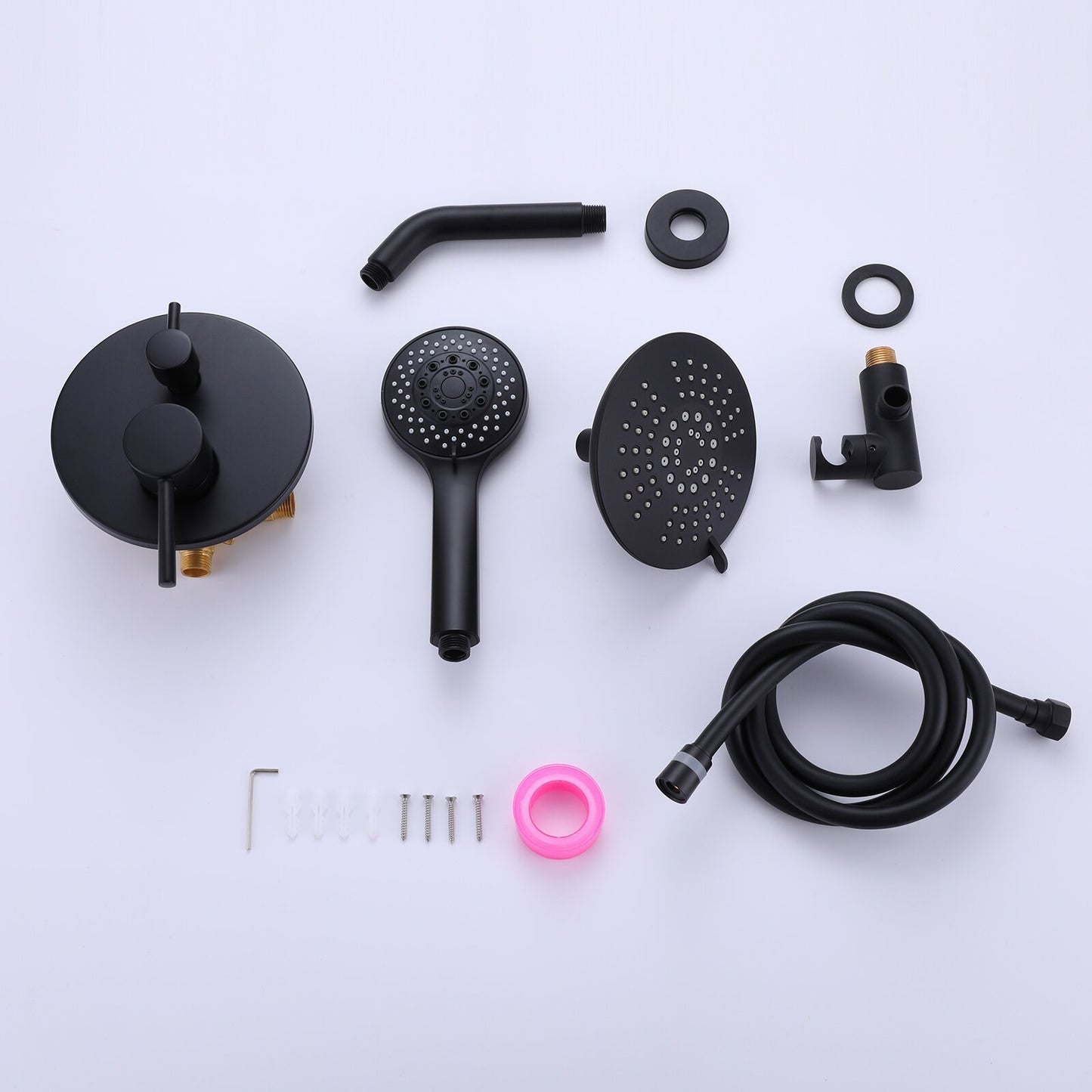 Matte Black Round Wall Mounted Rain Shower Faucet System with Hand Shower