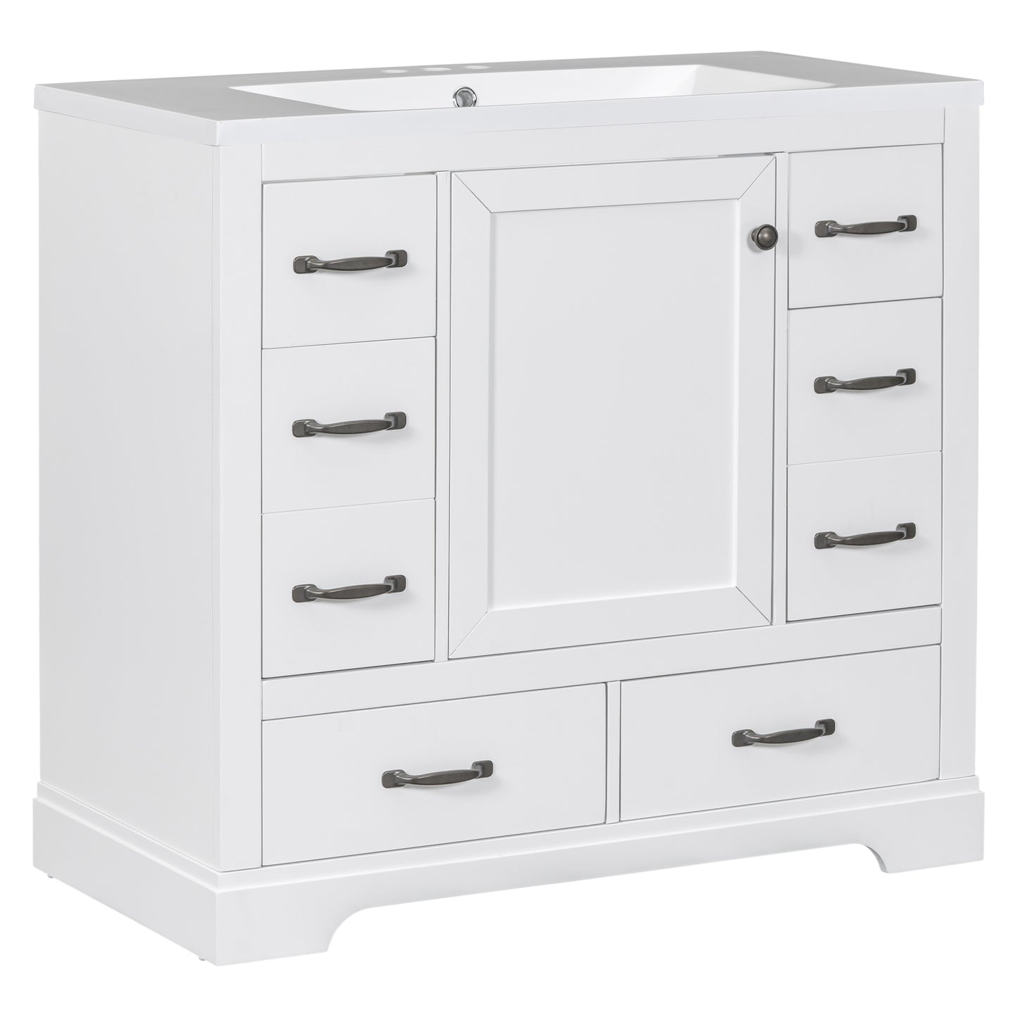 36" Bathroom Vanity with Sink Combo, Six Drawers, Multi-Functional Drawer Divider, Adjustable Shelf, White