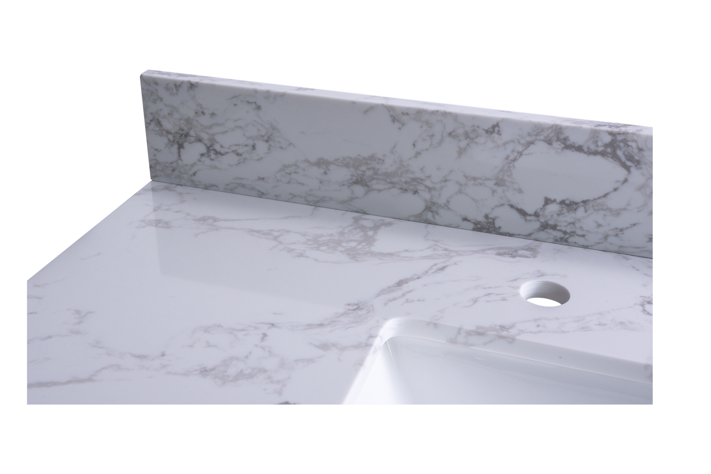 Montary 49x22inch  bathroom stone vanity top  engineered stone carrara white marble color with rectangle undermount ceramic sink and 3 faucet hole with back splash .