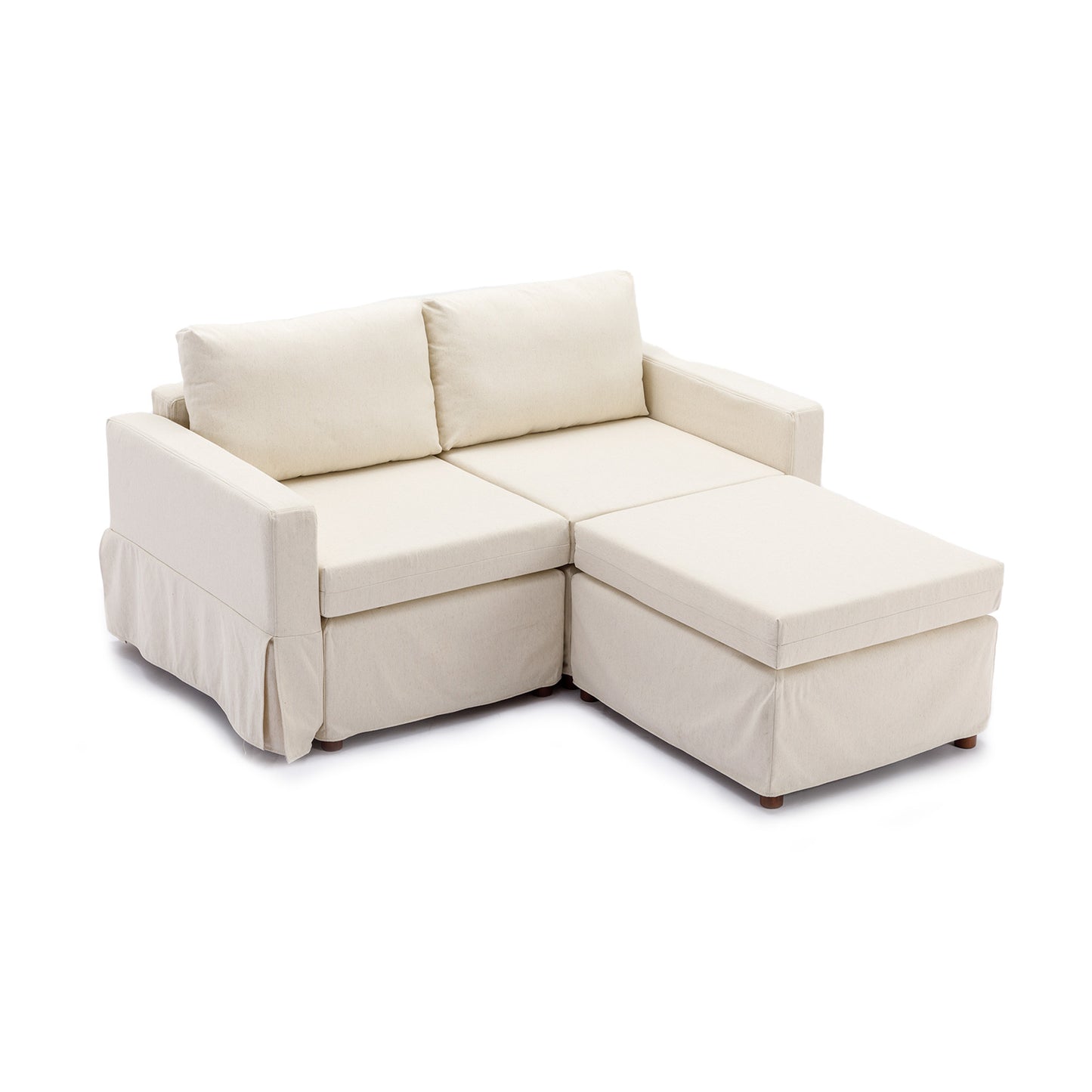 Cream 2-Seat Sectional Sofa with Ottoman and Washable Cushions