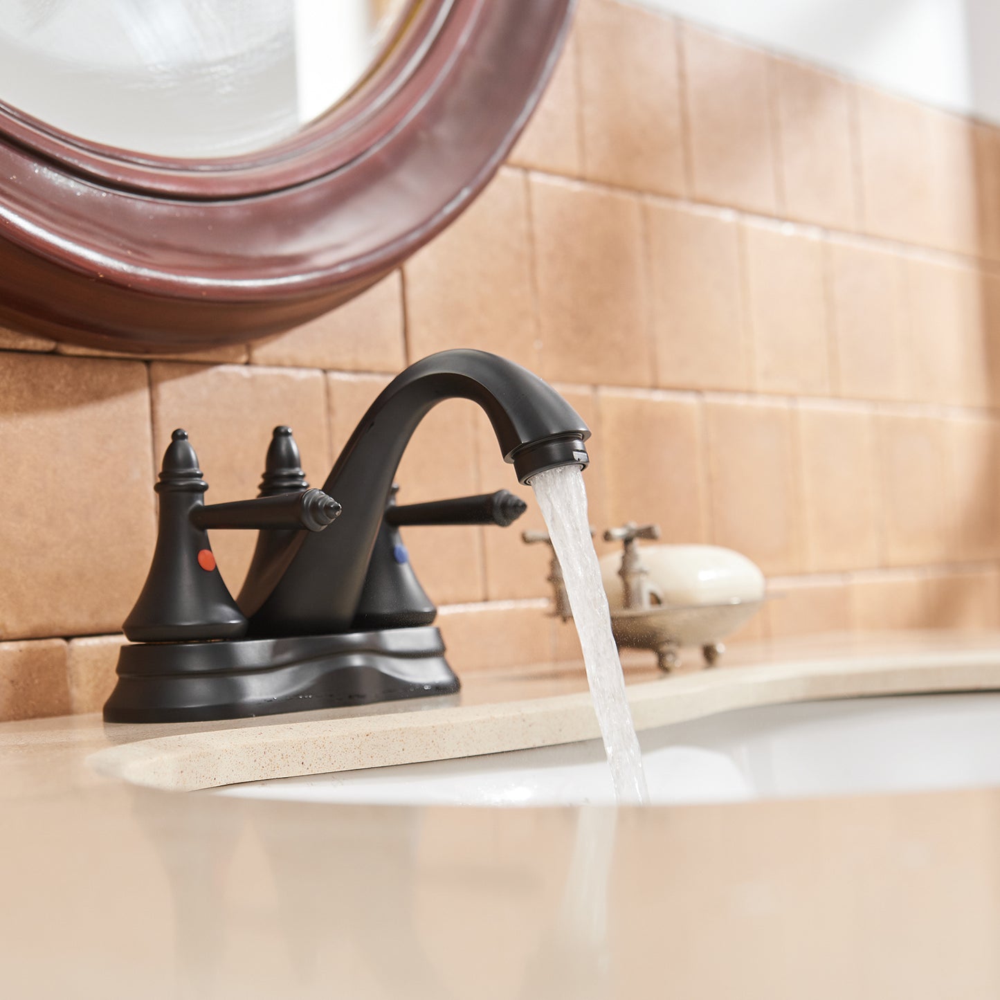 4 Inch Centerset Matte Black Double Handle Bathroom Faucet With Pop-Up Drain