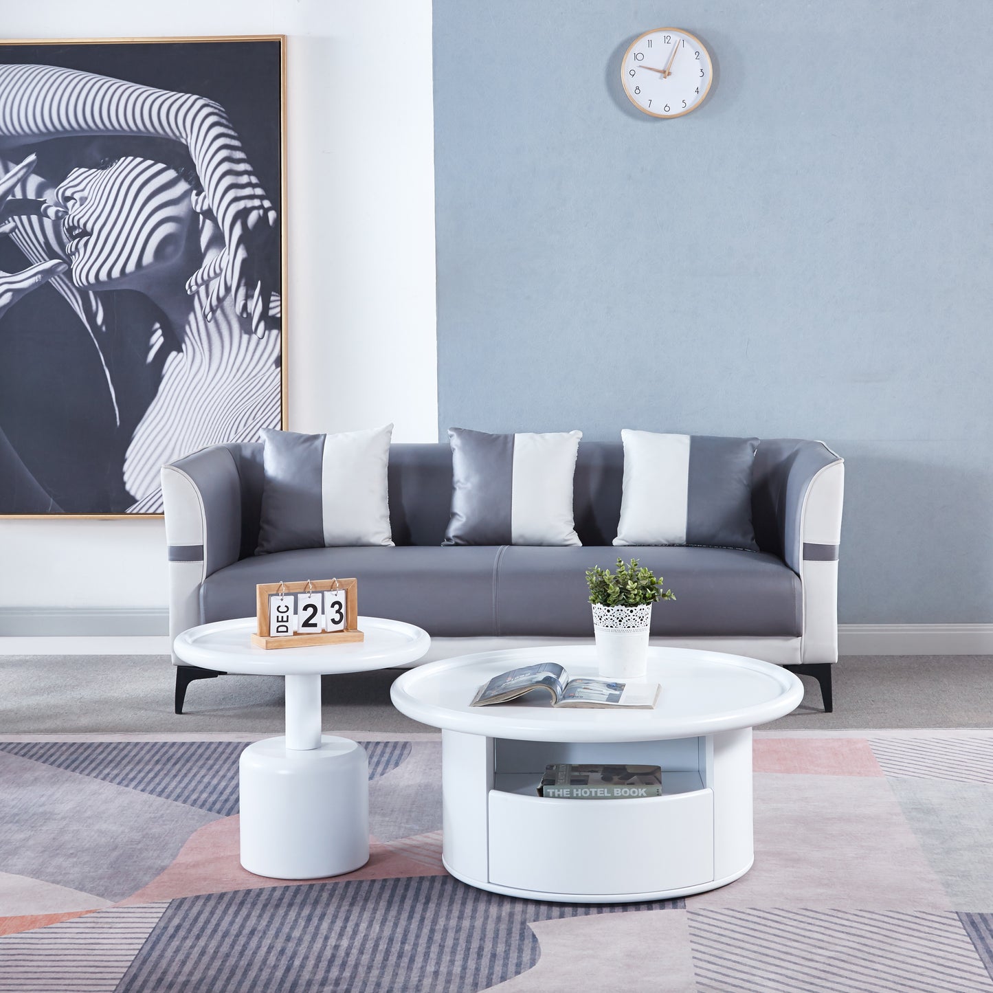 Elegant White MDF Round Coffee Table Set for Living Room, Bedroom with Sleek Design