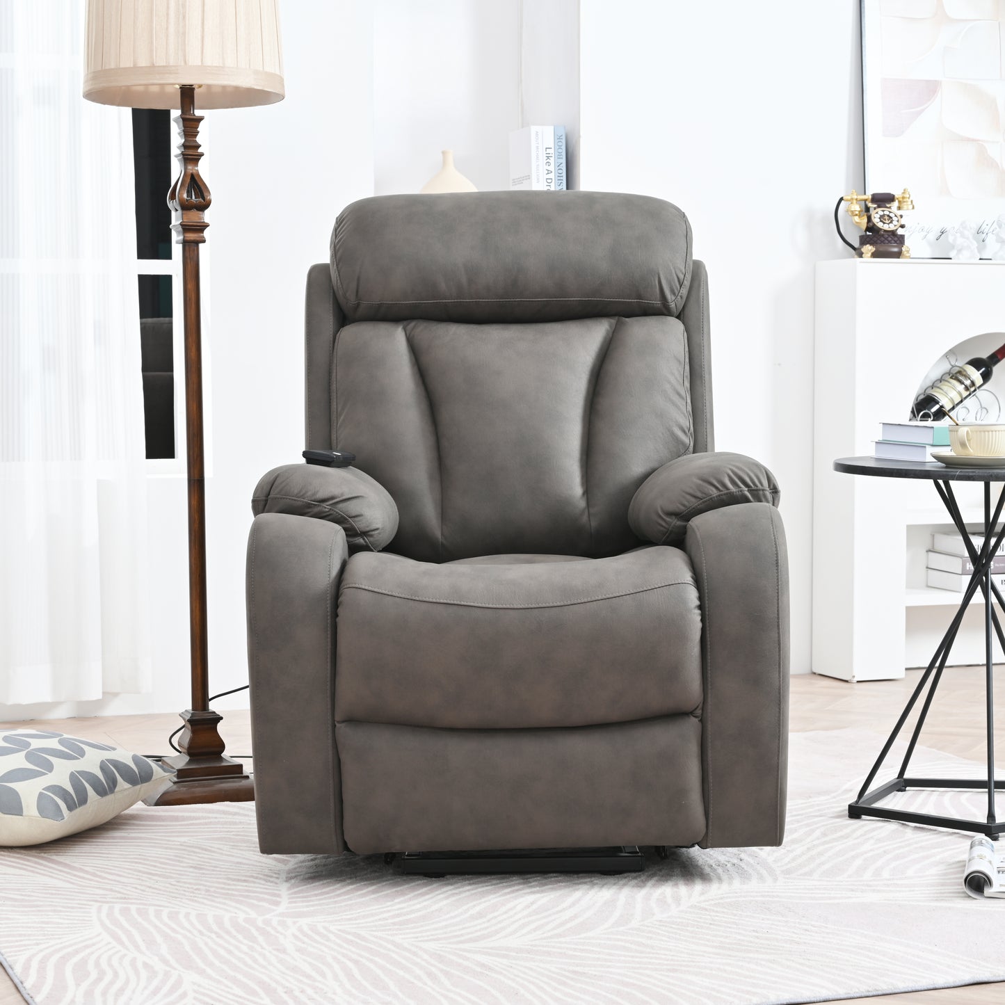 Elderly Power Lift Recliner Chair with Remote Control, Dark Gray Fabric