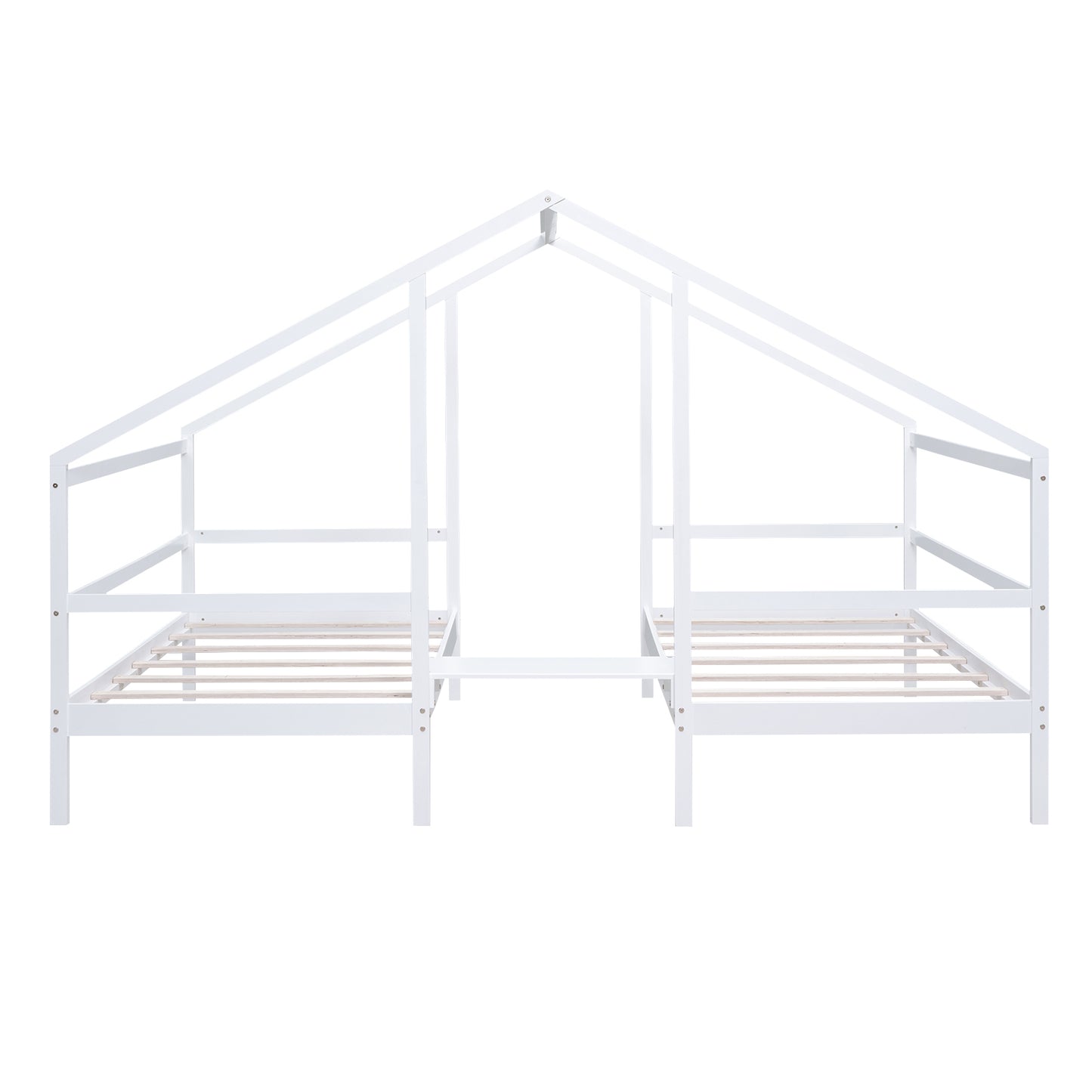 Double Twin Size Triangular House Beds with Built-in Table,White