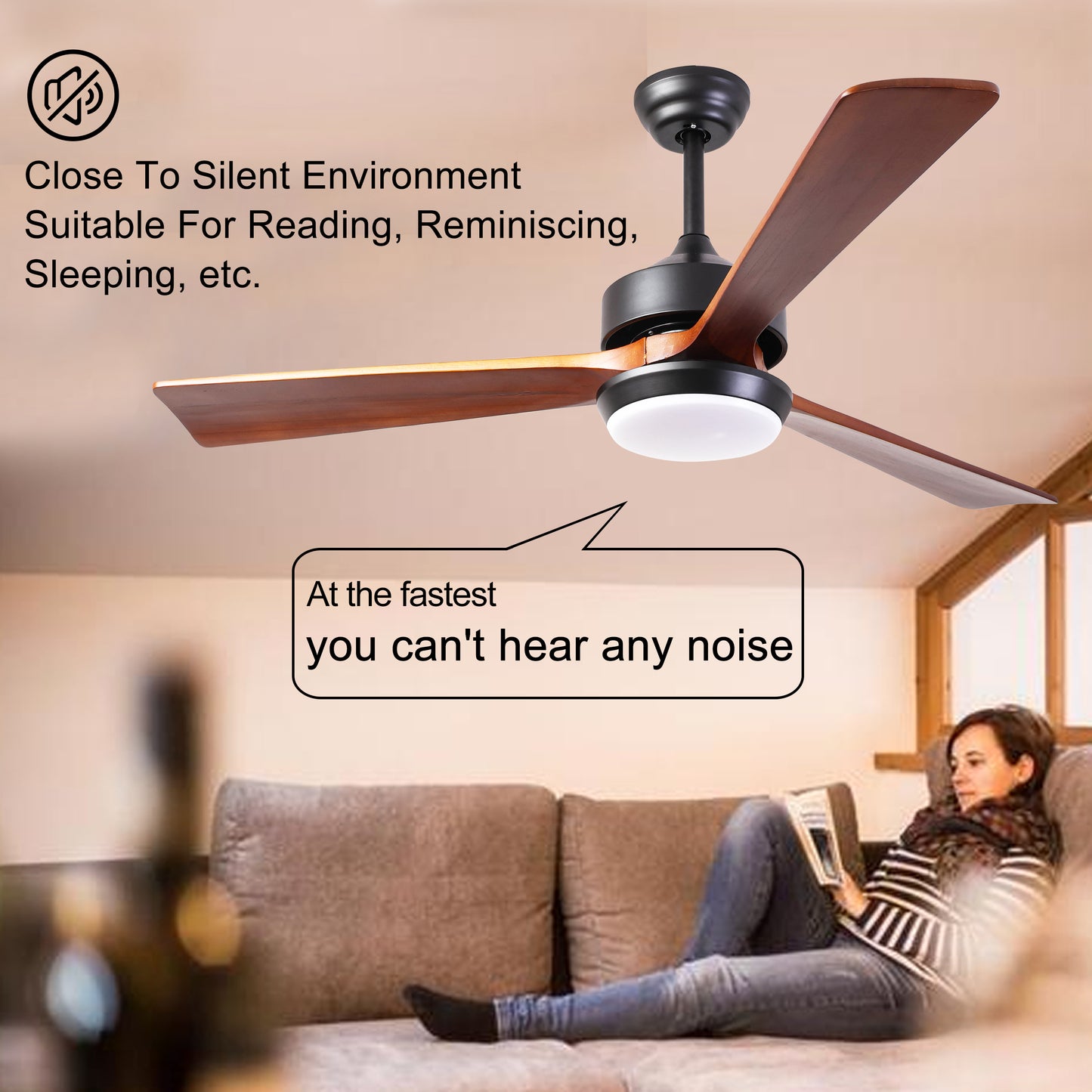 52 Natural Wood Ceiling Fan with Reversible Blades, Remote Control, and 6-Speed DC Motor