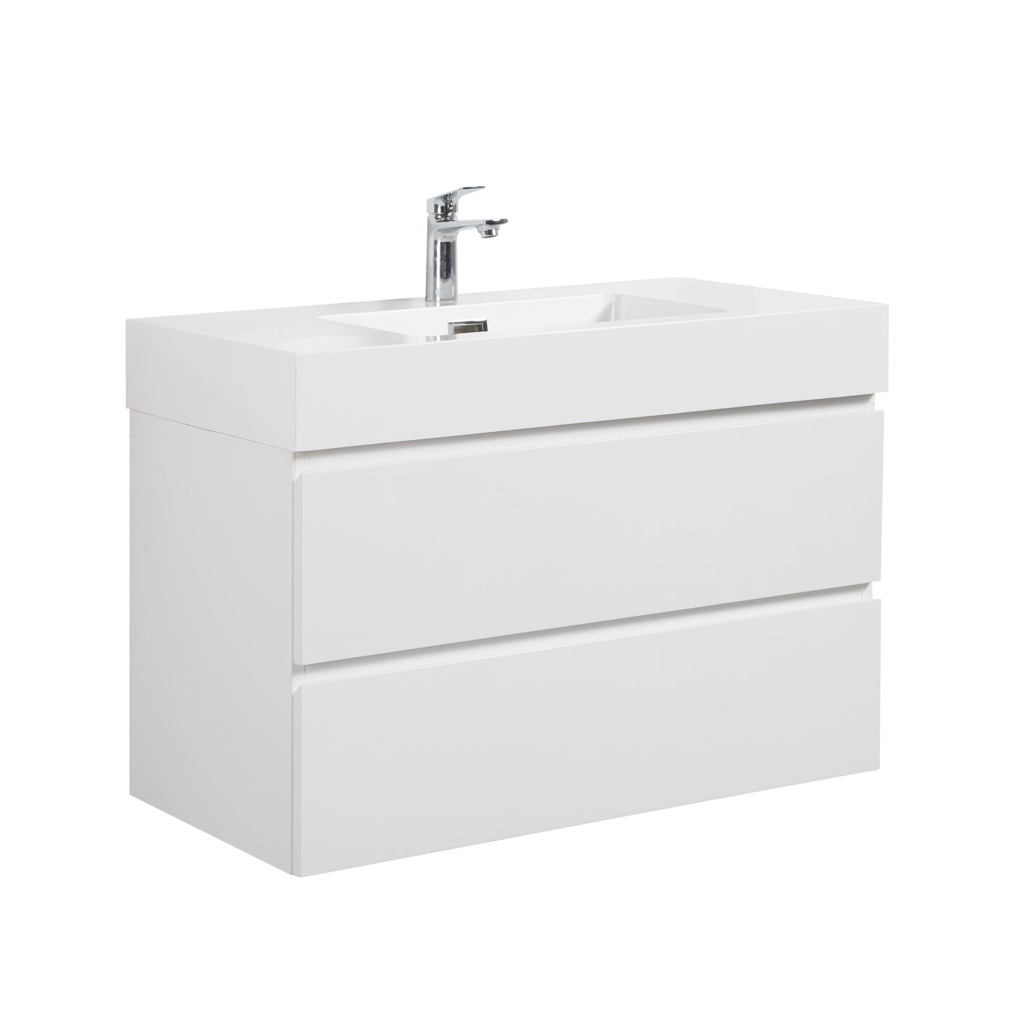 Alice 36" White Bathroom Vanity with Sink, Large Storage Wall Mounted Floating Bathroom Vanity for Modern Bathroom, One-Piece White Sink Basin without Drain and Faucet