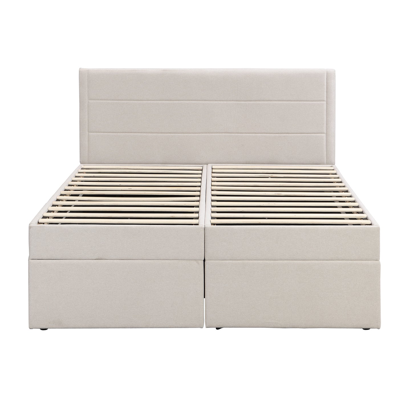 Queen Size Upholstered Platform Bed with Storage Underneath, Beige