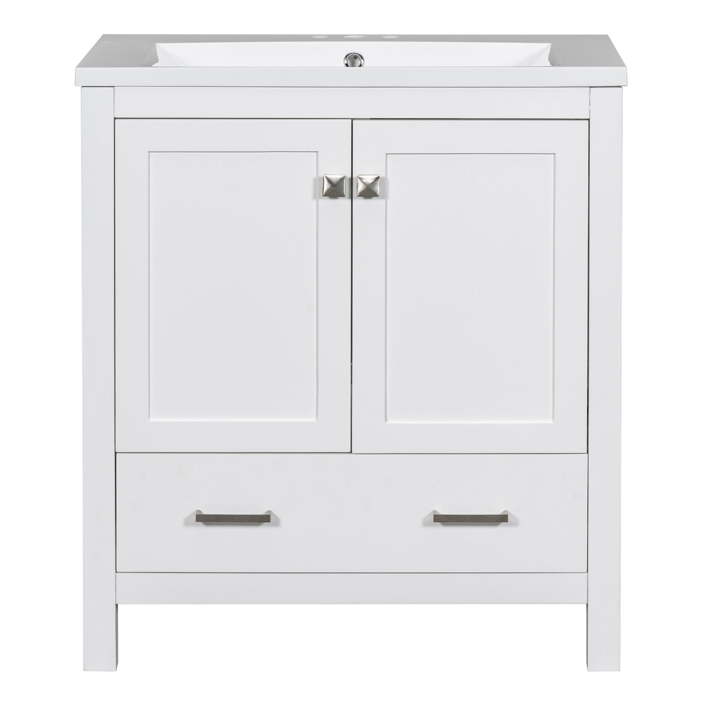 30" White Bathroom Vanity with Single Sink, Combo Cabinet Undermount Sink, Bathroom Storage Cabinet with 2 Doors and a Drawer, Soft Closing, Multifunctional Storage, Solid Wood Frame