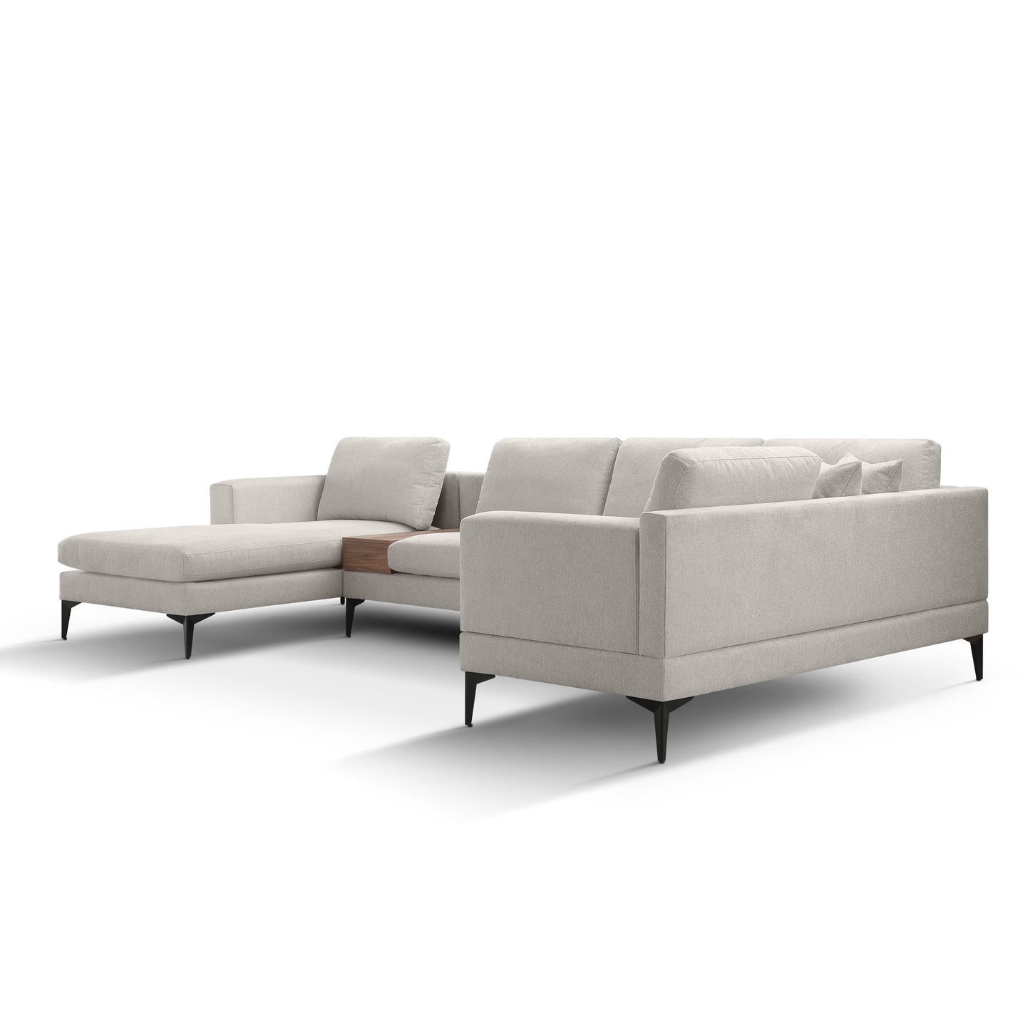 3-Piece U-Shape Upholstered Sectional Sofa Set with Reversible Chaise Lounge, Champagne Texture