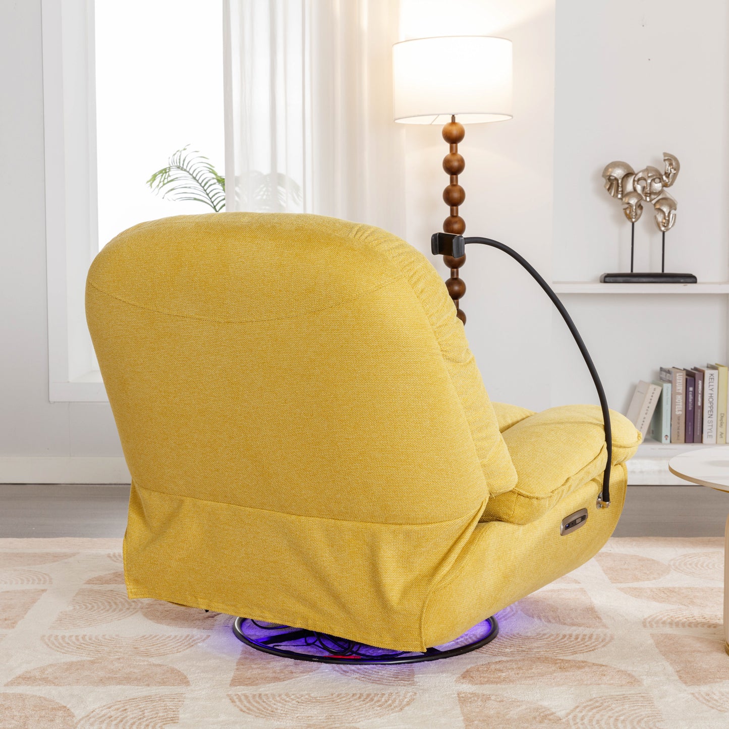 Yellow Power Recliner with Voice Control and Bluetooth Music Player