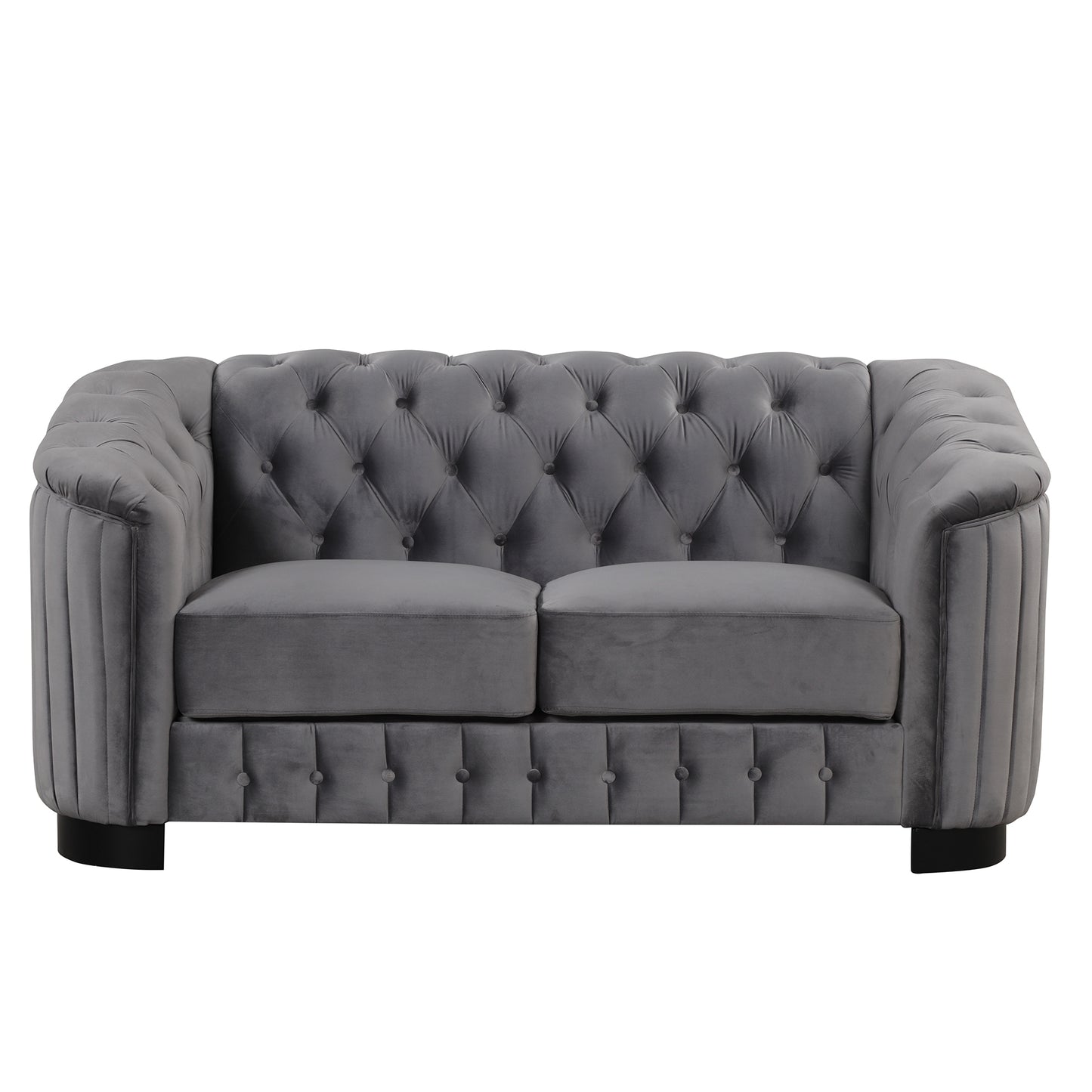 Modern Gray Velvet Loveseat Sofa with Removable Seat Cushion