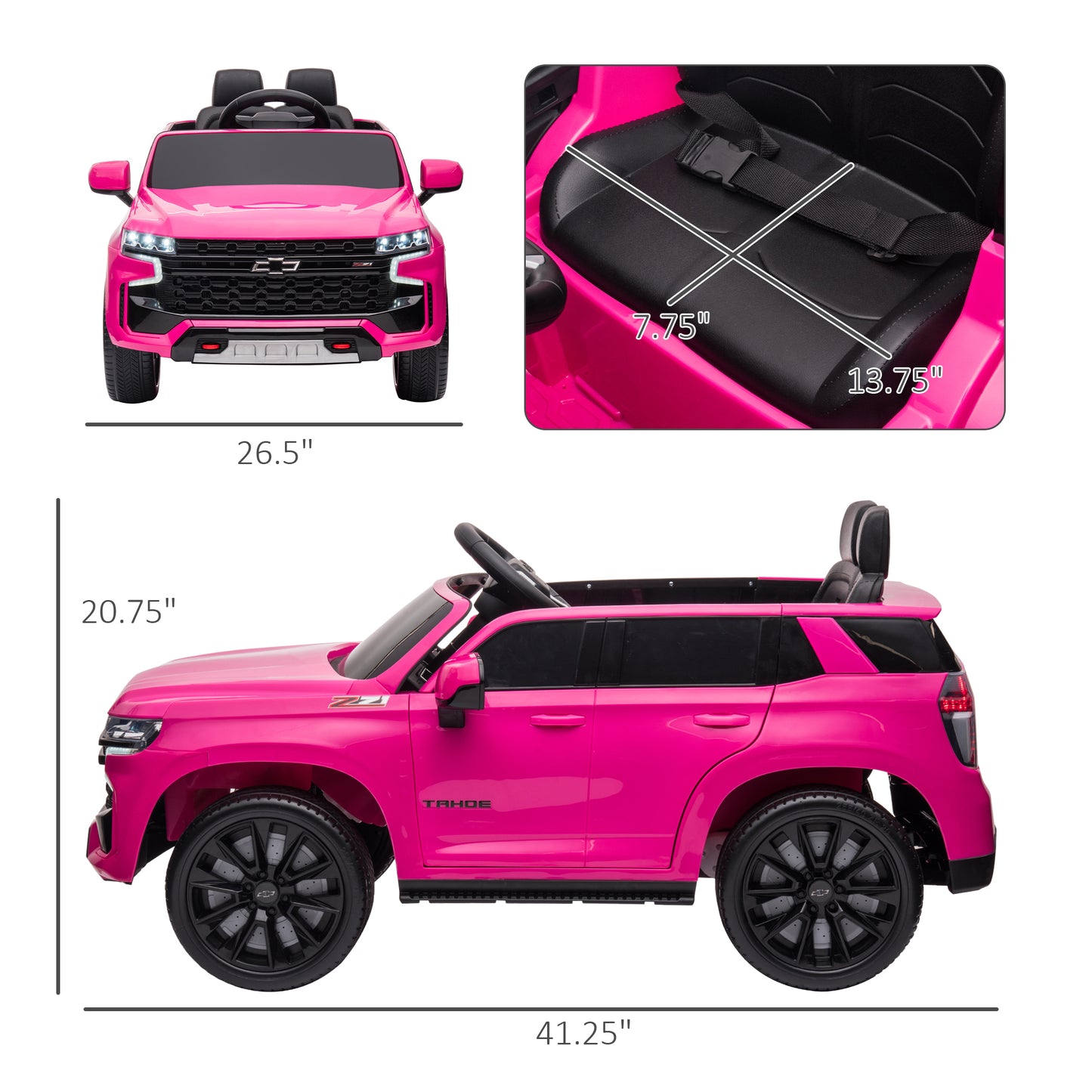 Aosom Chevrolet TAHOE Licensed Kids Ride on Car, 12V Battery Powered Kids Electric Car with Remote Control, Music, Lights, Horn, Suspension for 3-6 Years Old, Pink