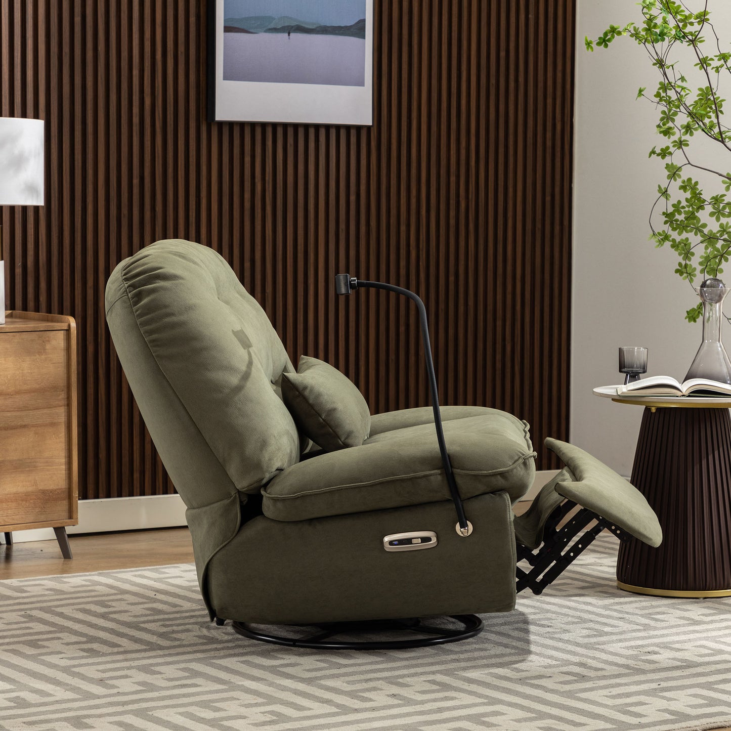 Green Smart Power Recliner Sofa with Integrated USB Charger, Bluetooth, and Voice Control