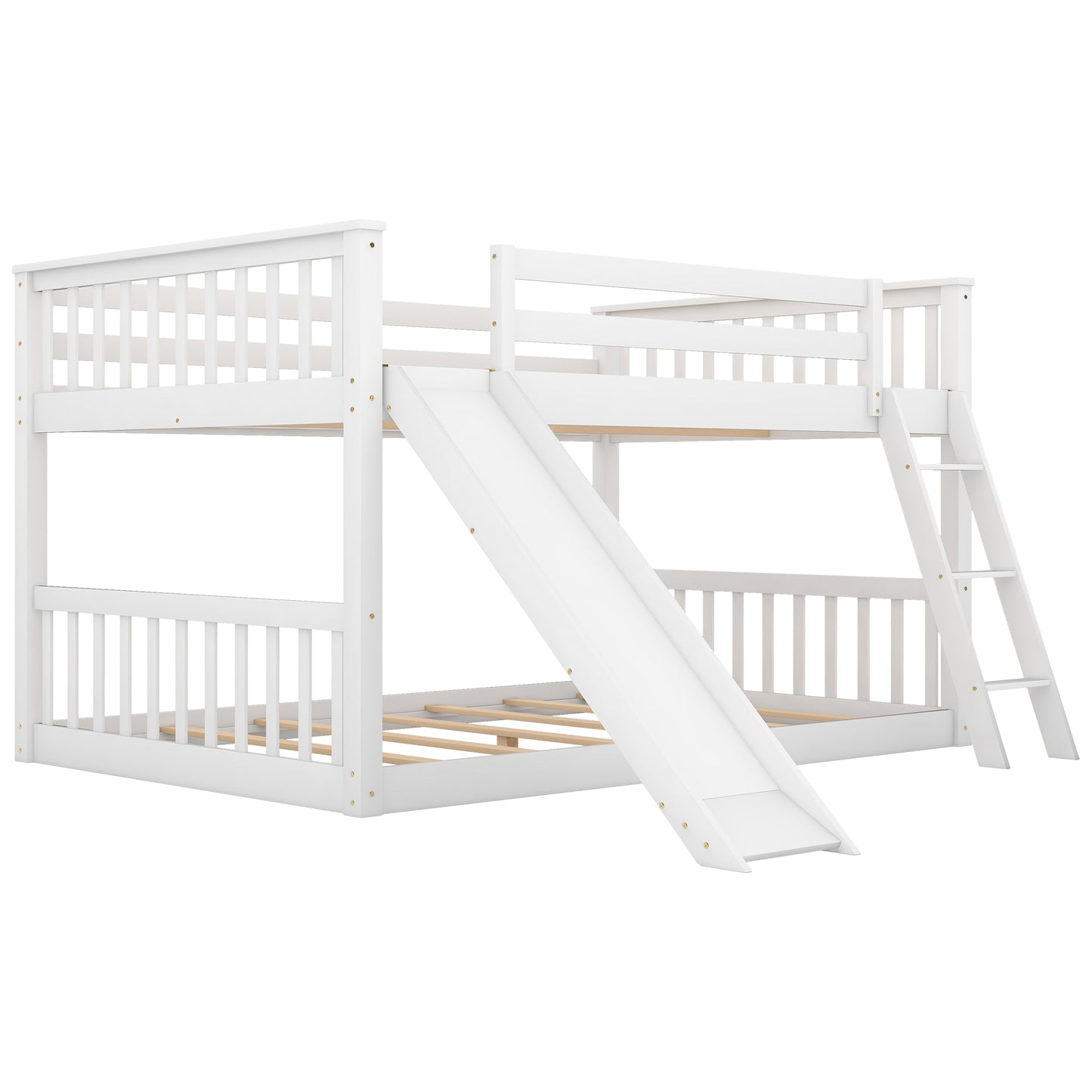 Fun White Full over Full Bunk Bed with Removable Slide and Ladder