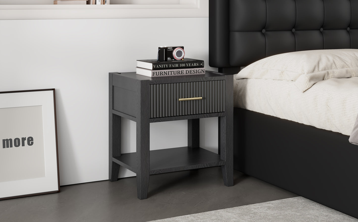 Wooden Nightstand with a Drawer and an Open Storage,End Table for Bedroom, Black