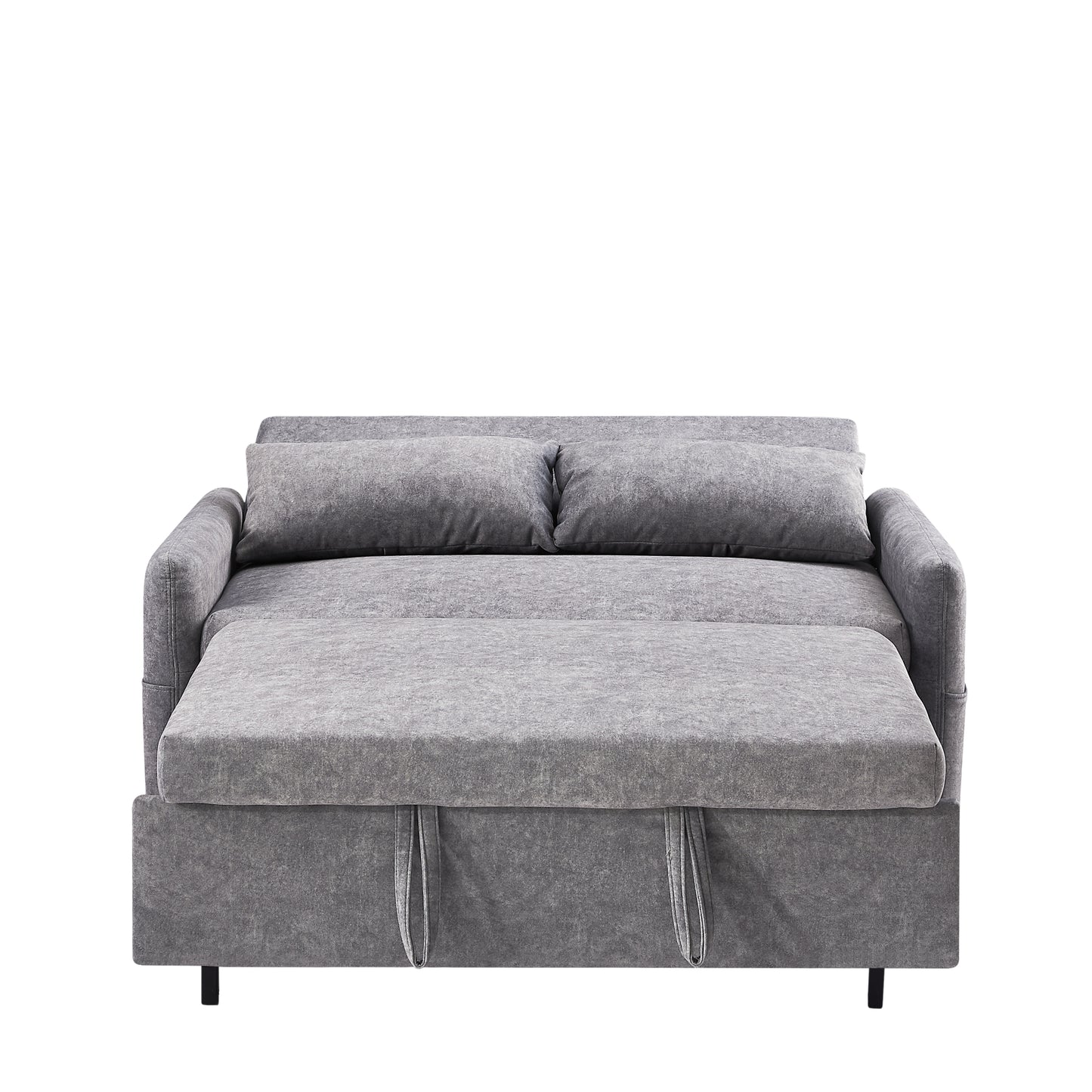 Adjustable Grey Loveseat Sofa Bed with USB Ports and Storage Pockets