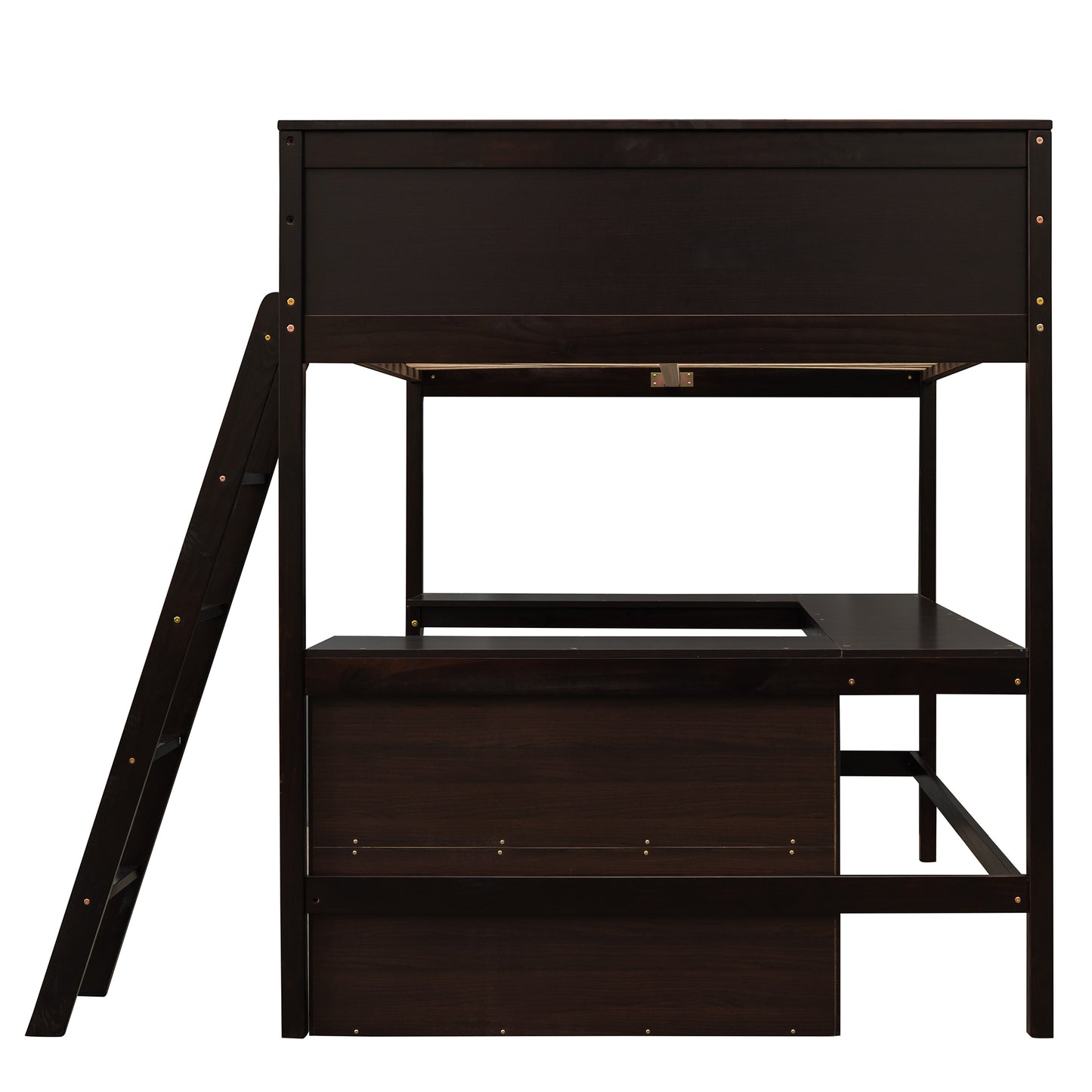 Full size Loft Bed with Shelves and Desk, Wooden Loft Bed with Desk - Espresso