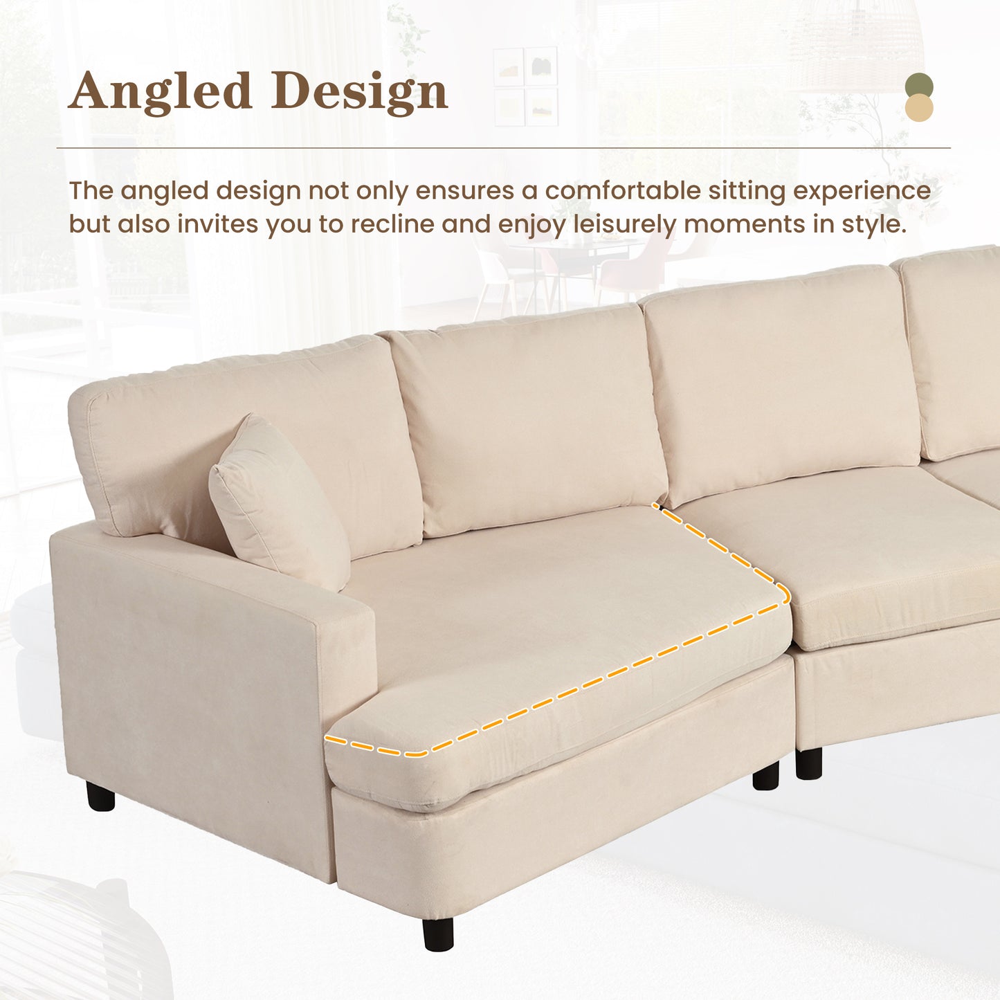 U_STYLE 3 Seat Streamlined Sofa with Removable Back and Seat Cushions and 2 pillows, for Living Room, Office, Apartment